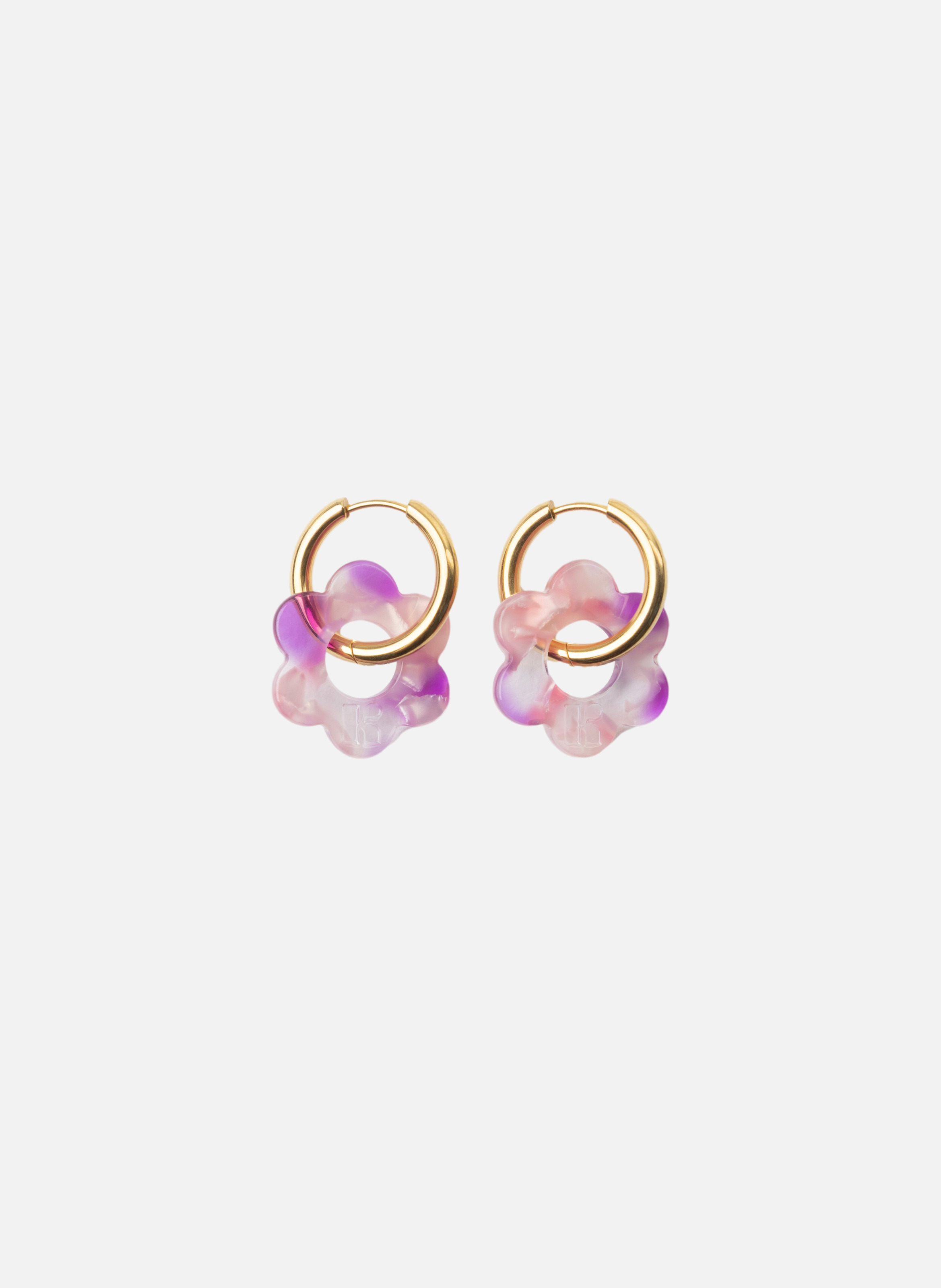 Boucles d'oreilles Baby Fleurette avec anneaux en acier inoxydable doré  Pink