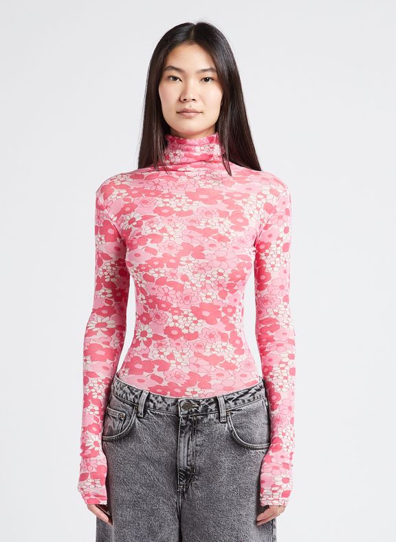 AMERICAN VINTAGE Tee-shirt droit imprimé à col roulé en coton massachusetts Rose