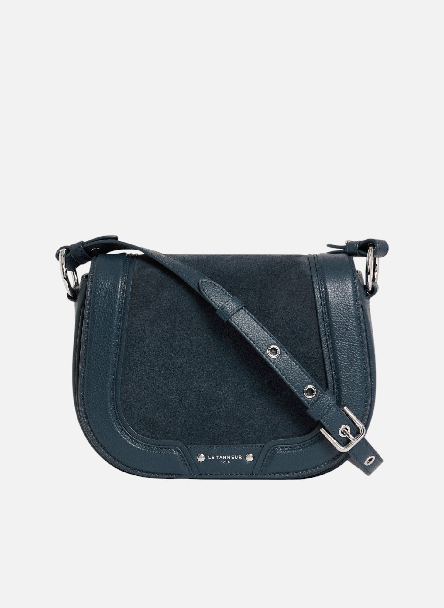 Sac bandoulière moyen modèle ella en cuir grainé et nubuck LE TANNEUR Bleu