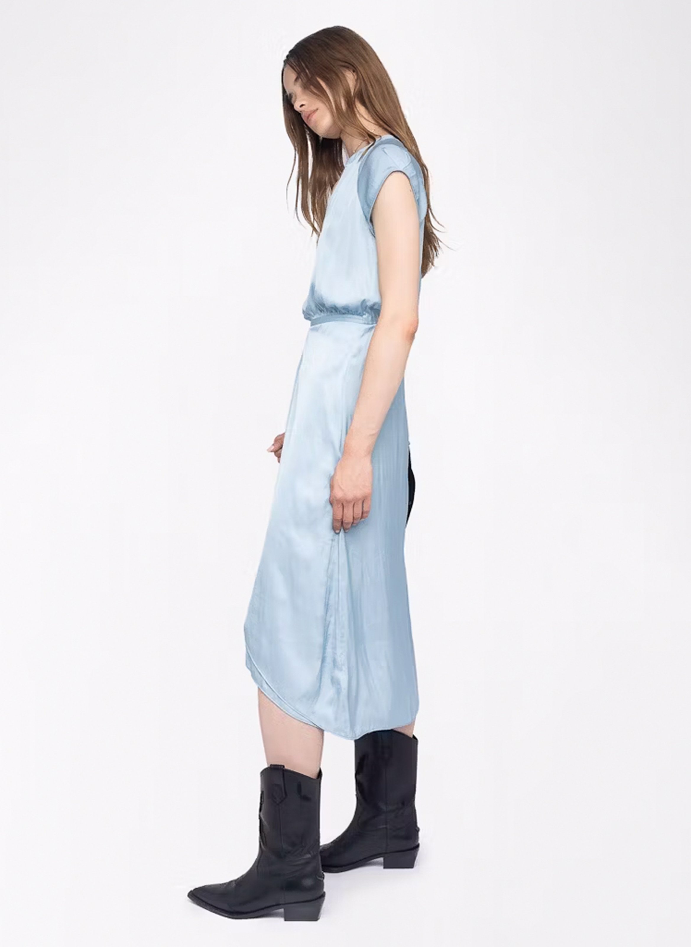 Robe midi col tunisien en satin randall ZADIG&VOLTAIRE Bleu