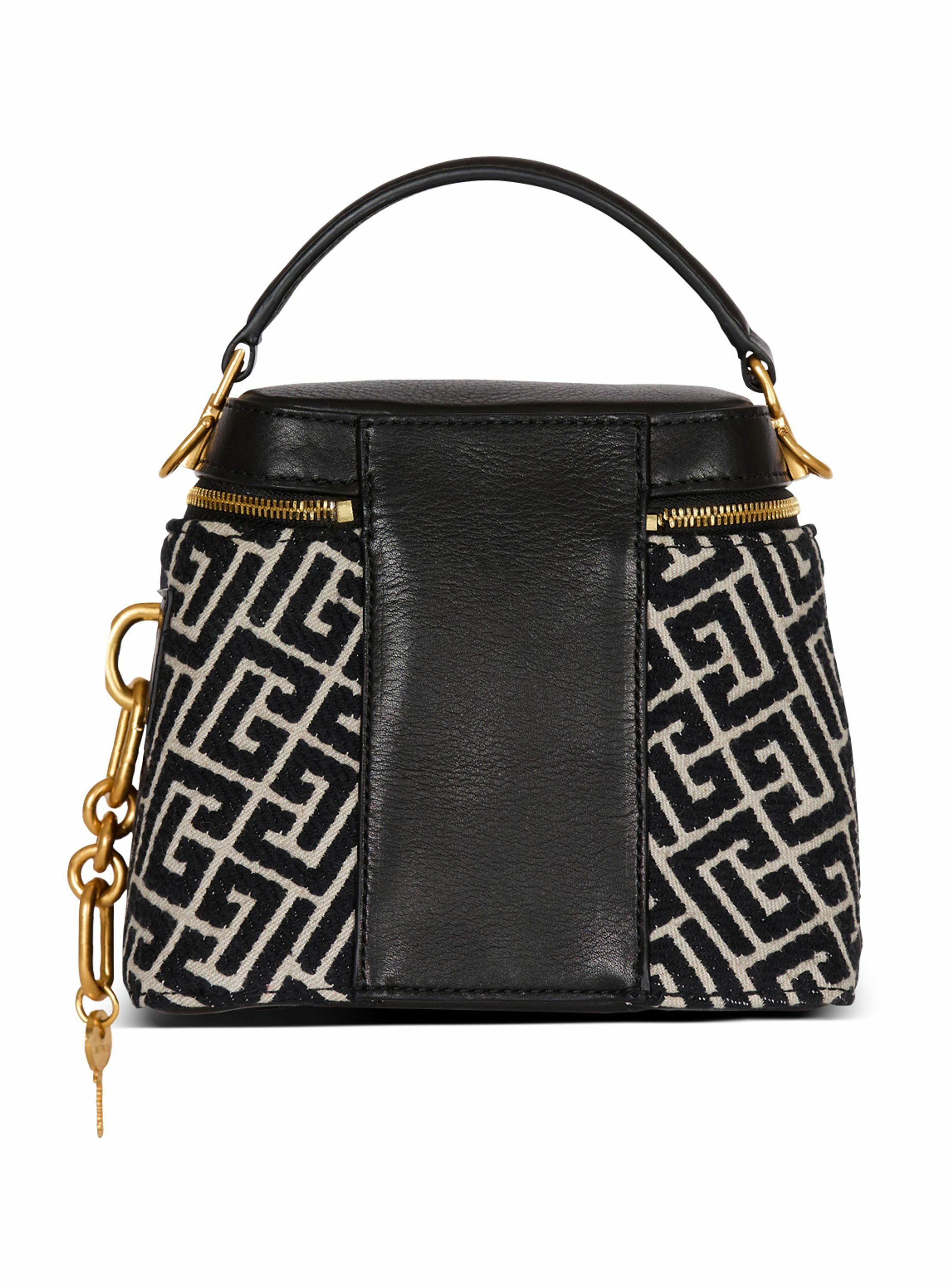 Sac pulse vanity en toile jacquard monogrammée et cuir BALMAIN Noir
