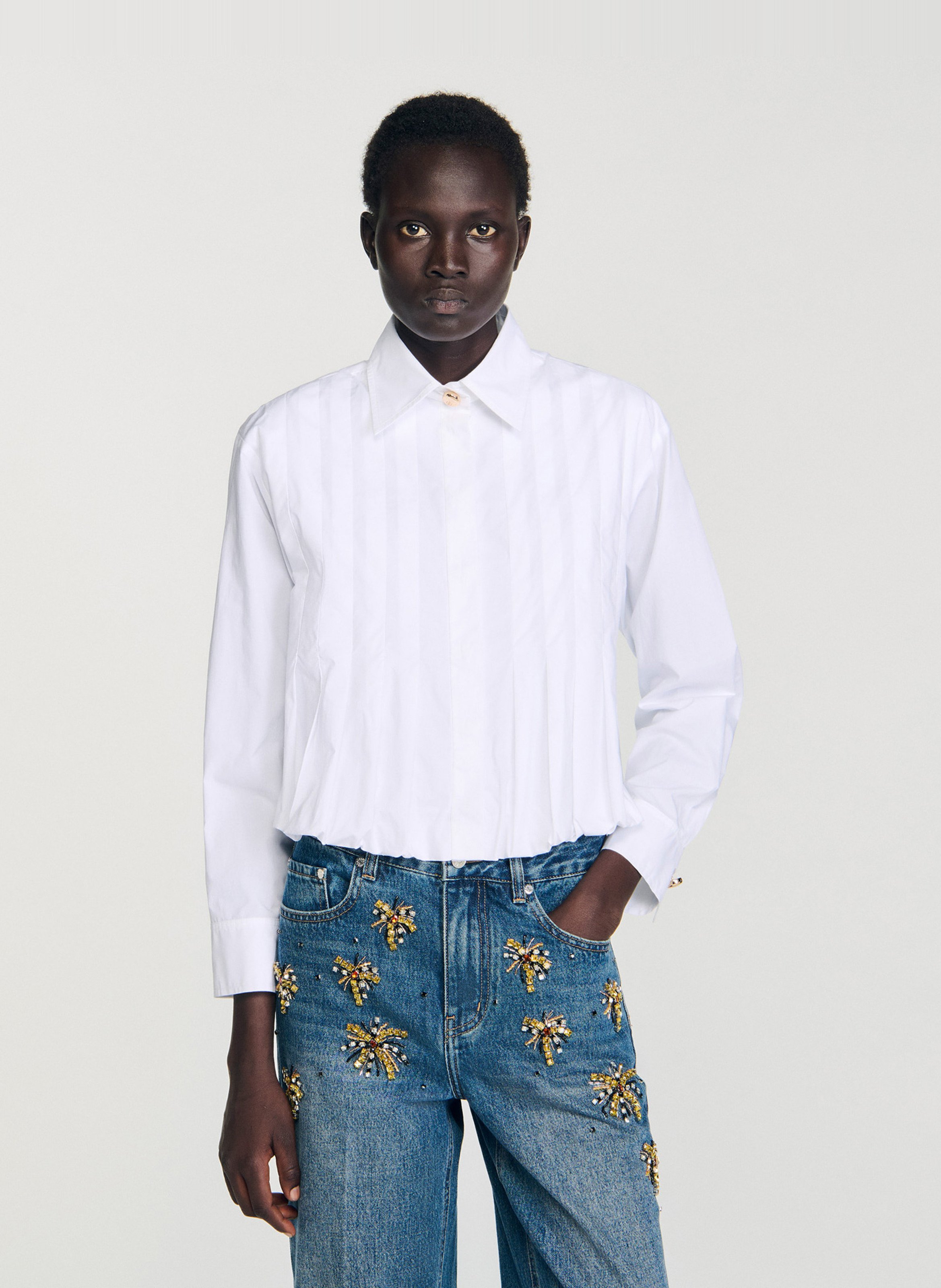 Chemise col classique en coton SANDRO Blanc