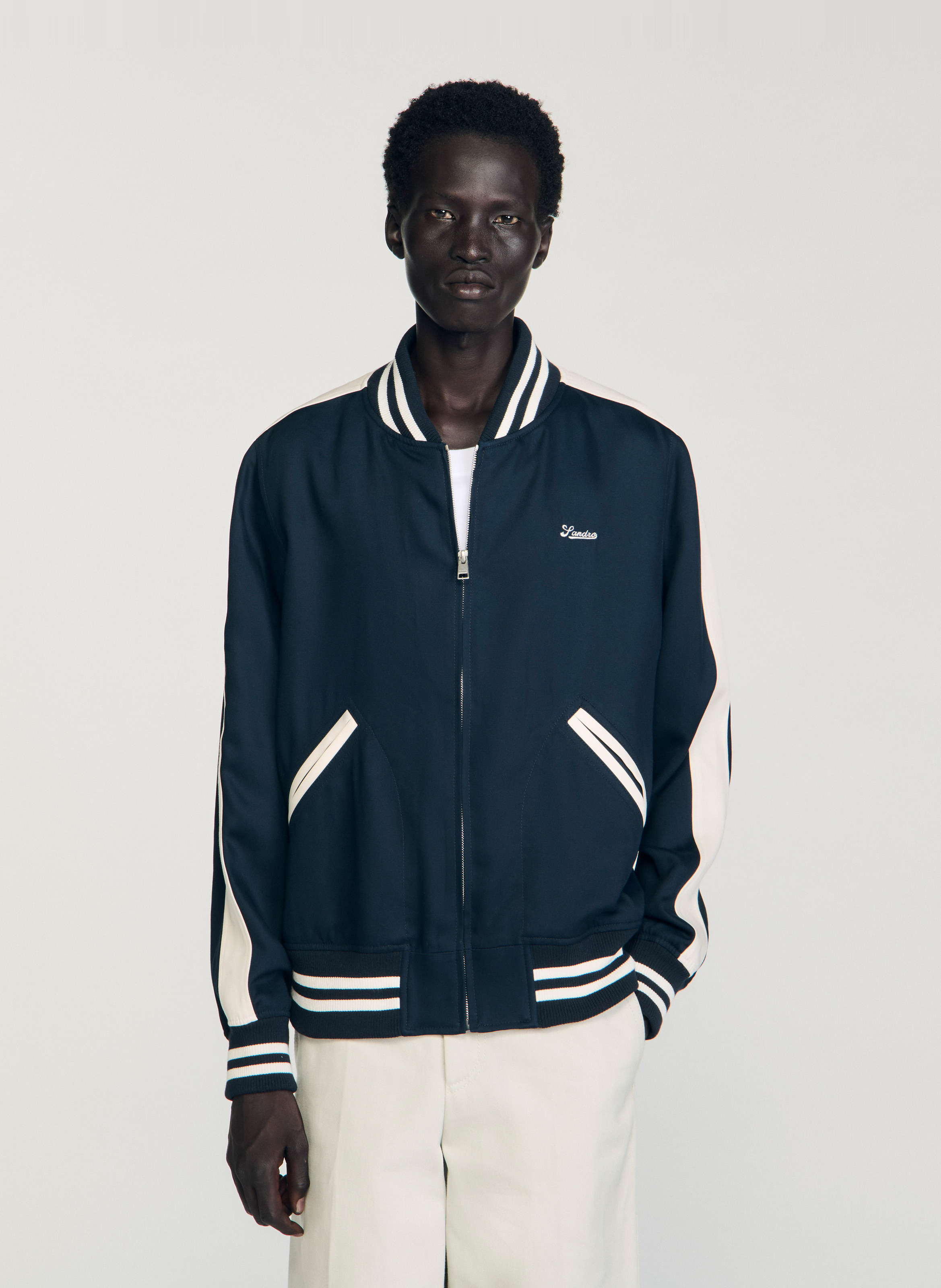 Veste droite col teddy SANDRO Bleu