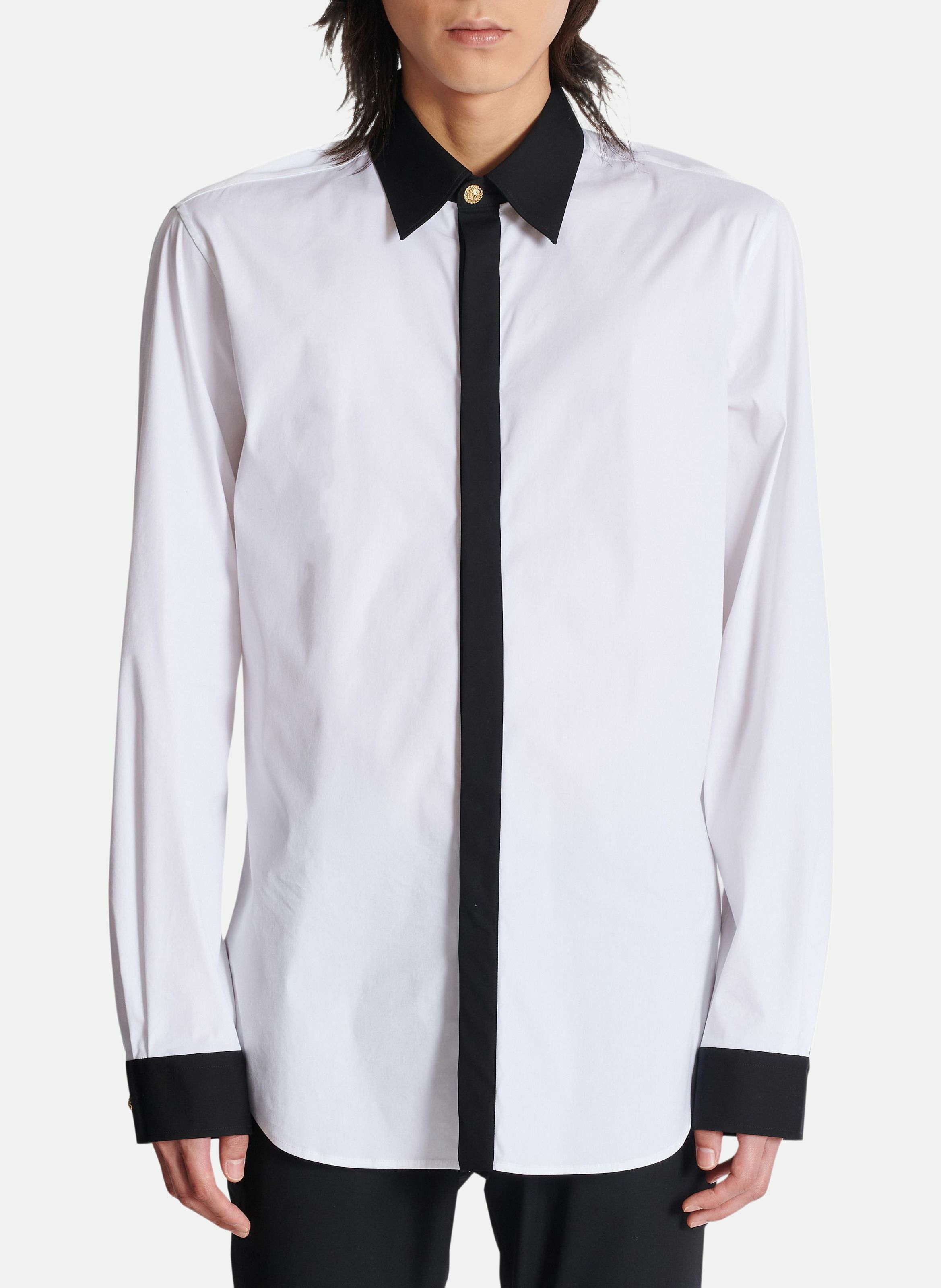 Chemise bicolore en popeline BALMAIN Blanc