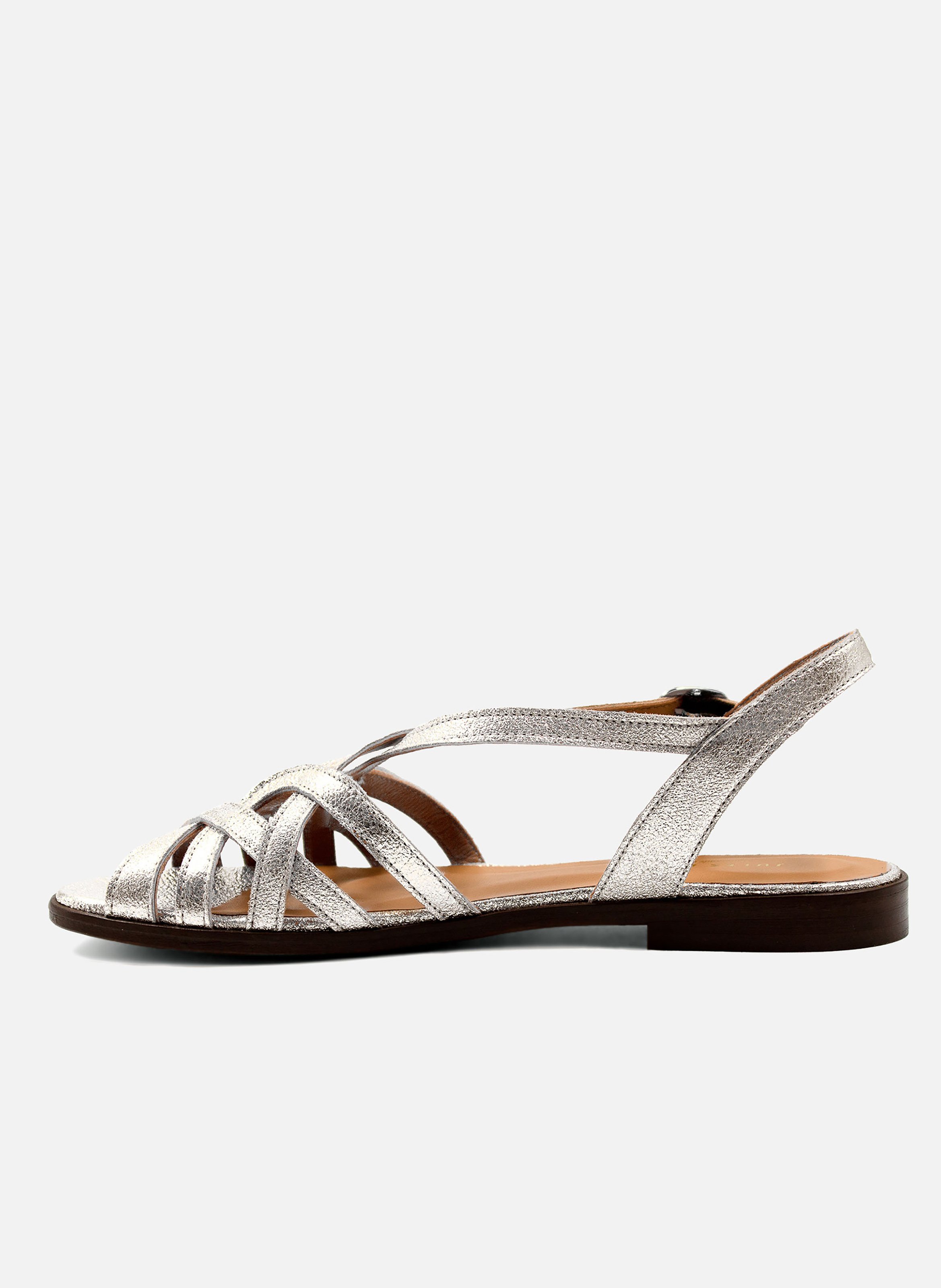 Sandales plates brides cuir métallisé JULES & JENN Argent