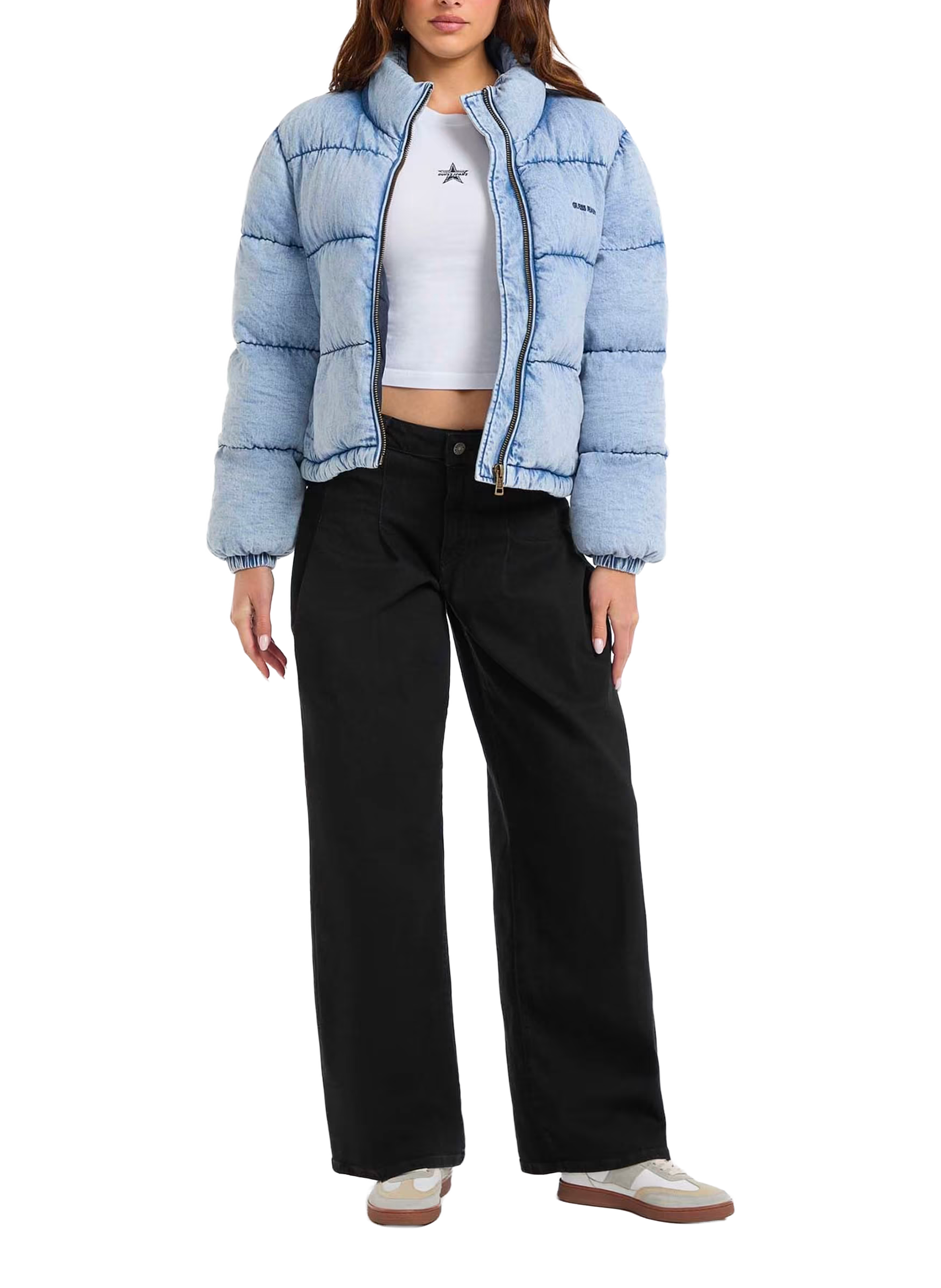 Doudoune matelassée en denim de coton GUESS Bleu