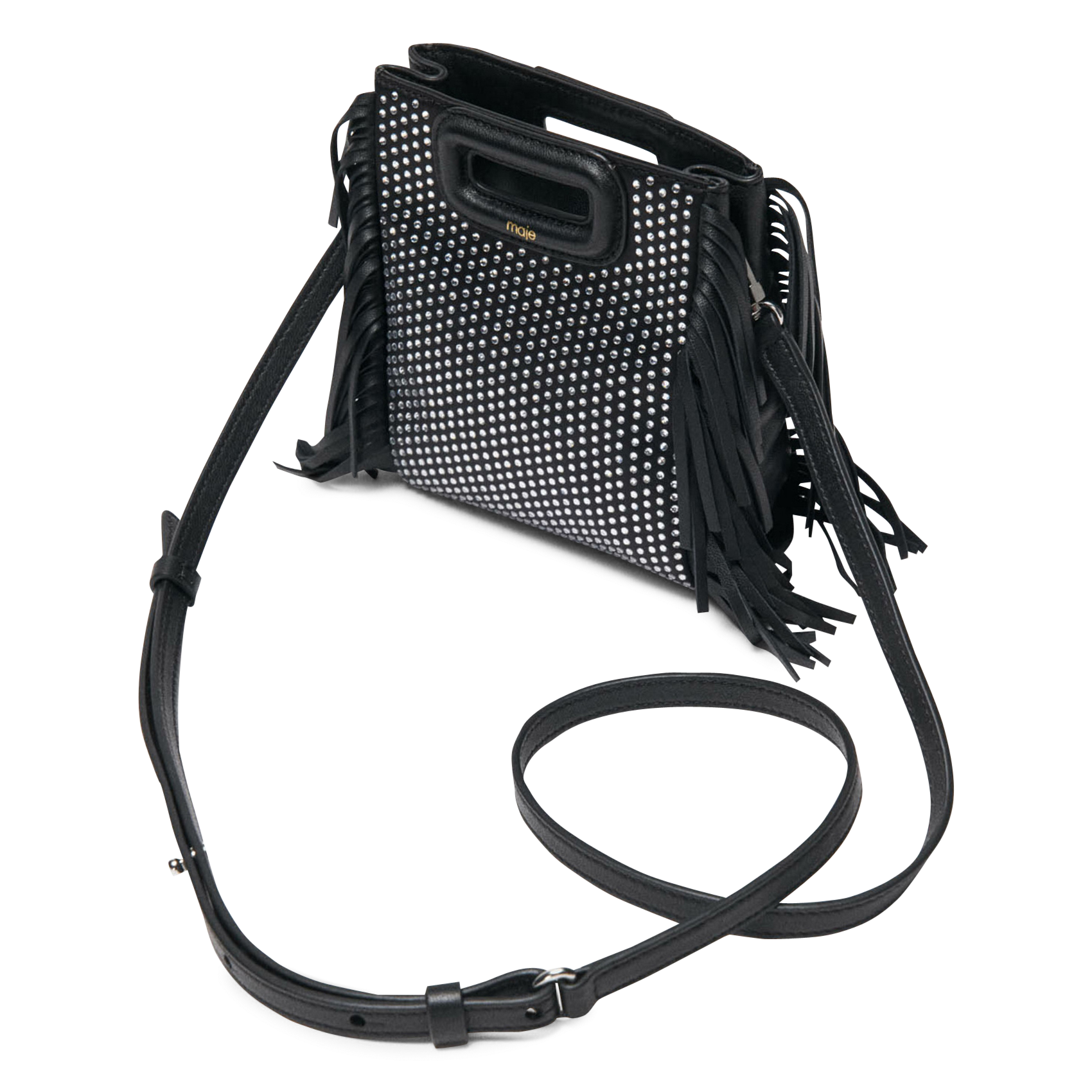 Sac bandoulière à strass m mini MAJE Noir