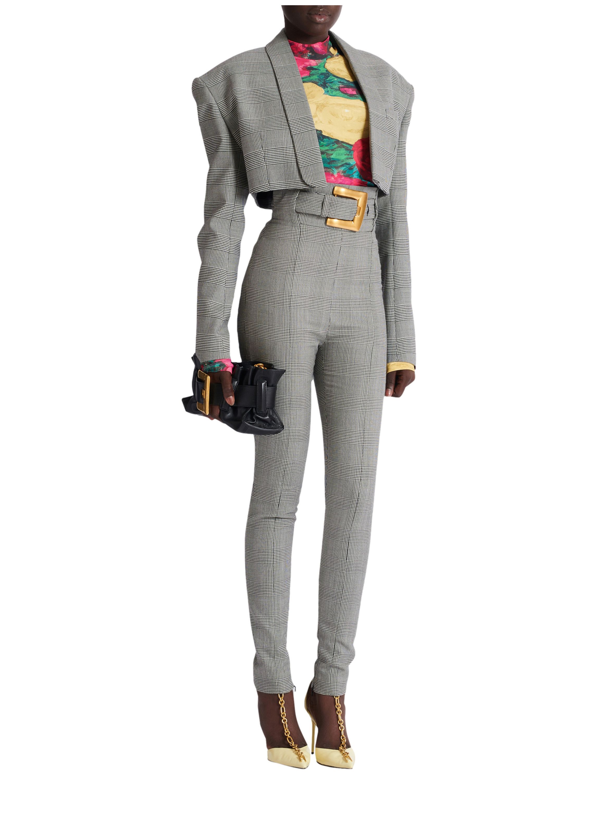 Pantalon façon fuseau en jacquard prince de galles BALMAIN Noir