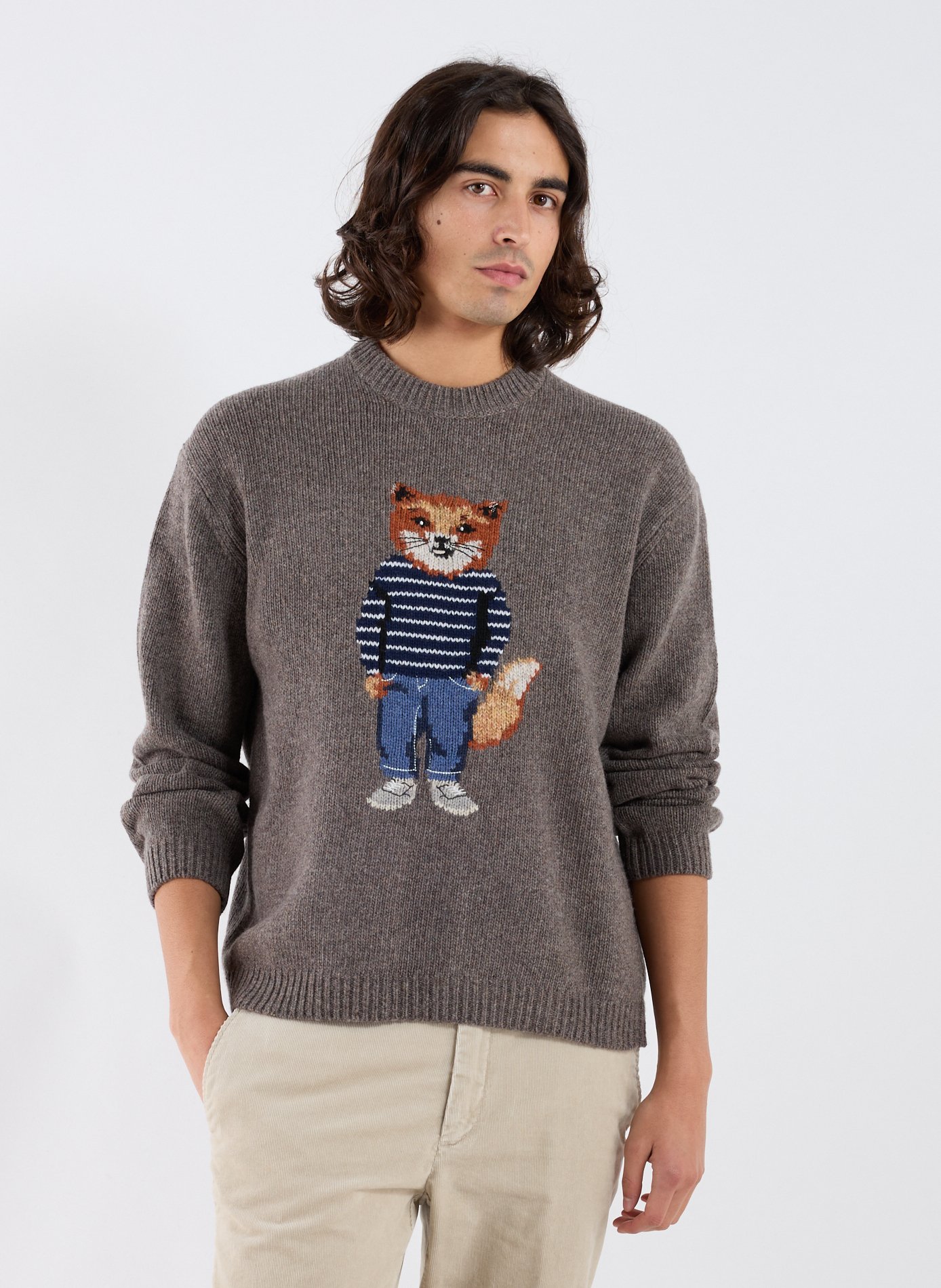 MAISON KITSUNÉ Fox Head blended wool sweater Grey