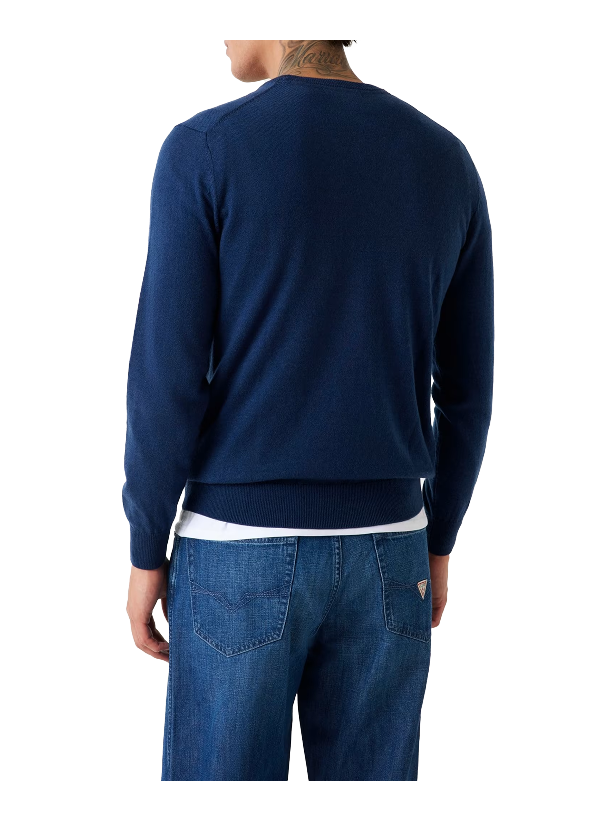 Straight fit round neck sweater with logo GUESS Blue