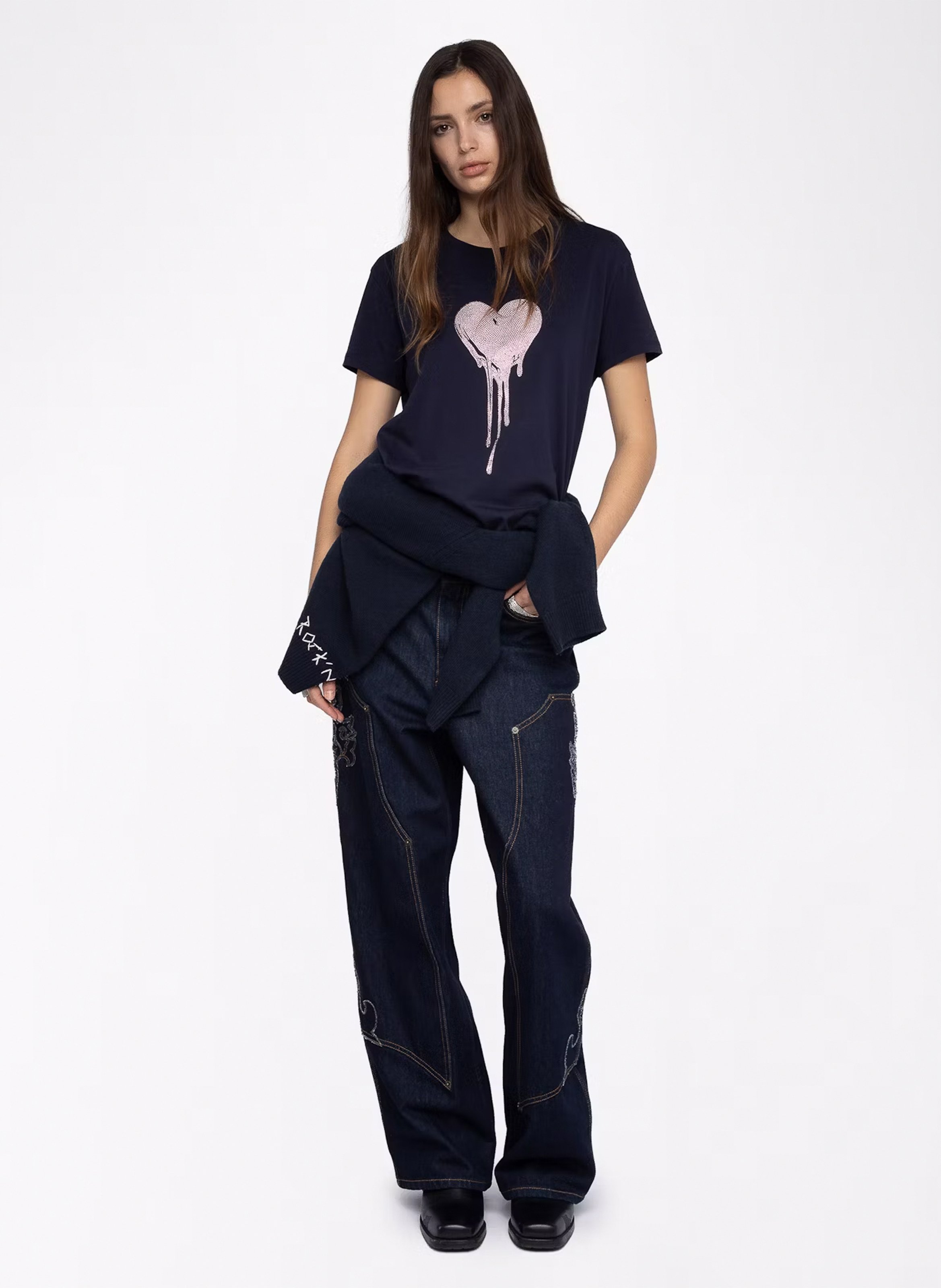 Tee-shirt droit col rond en coton walk Bleu