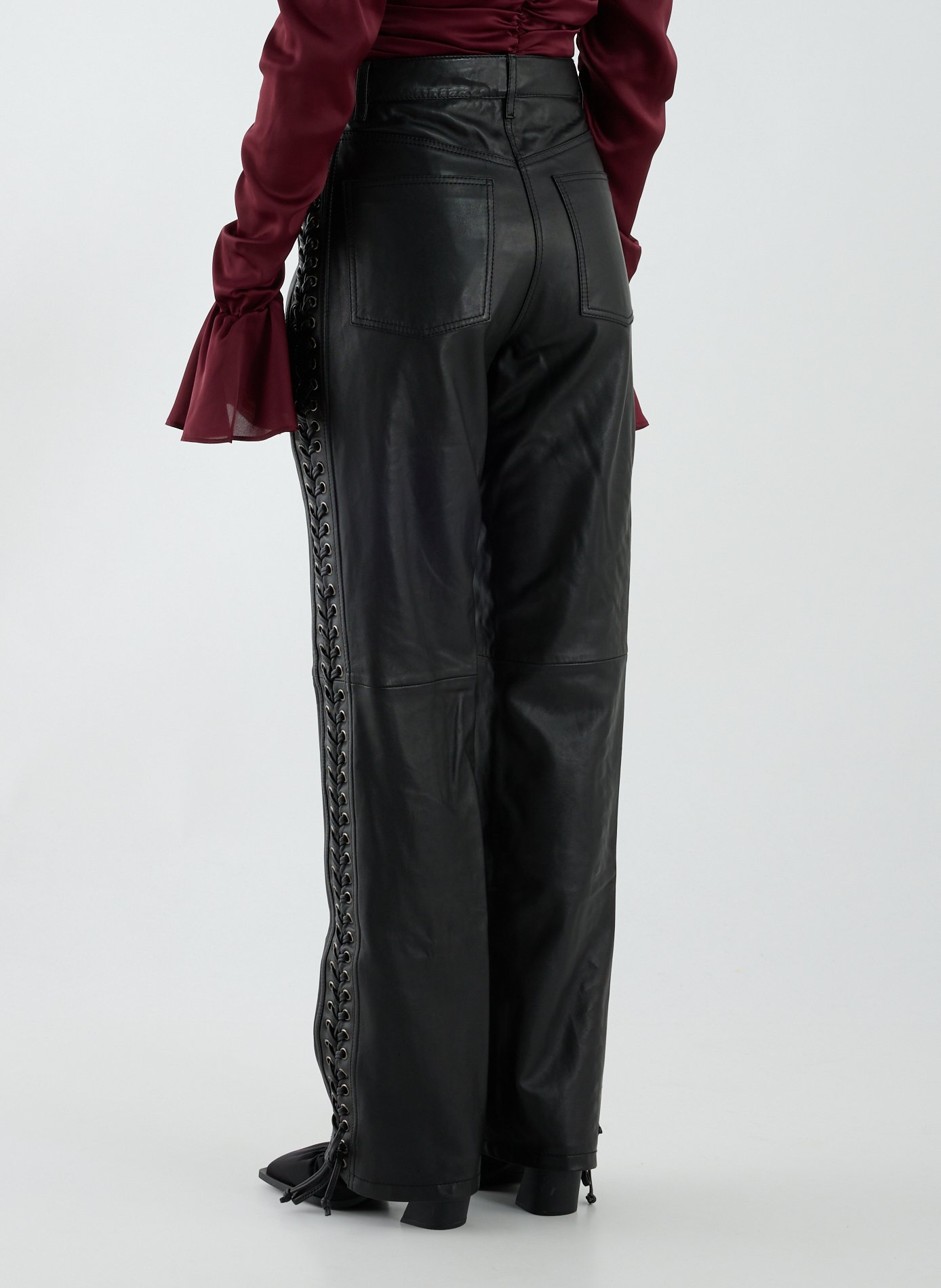 Pantalon en cuir d'agneau ROTATE Noir