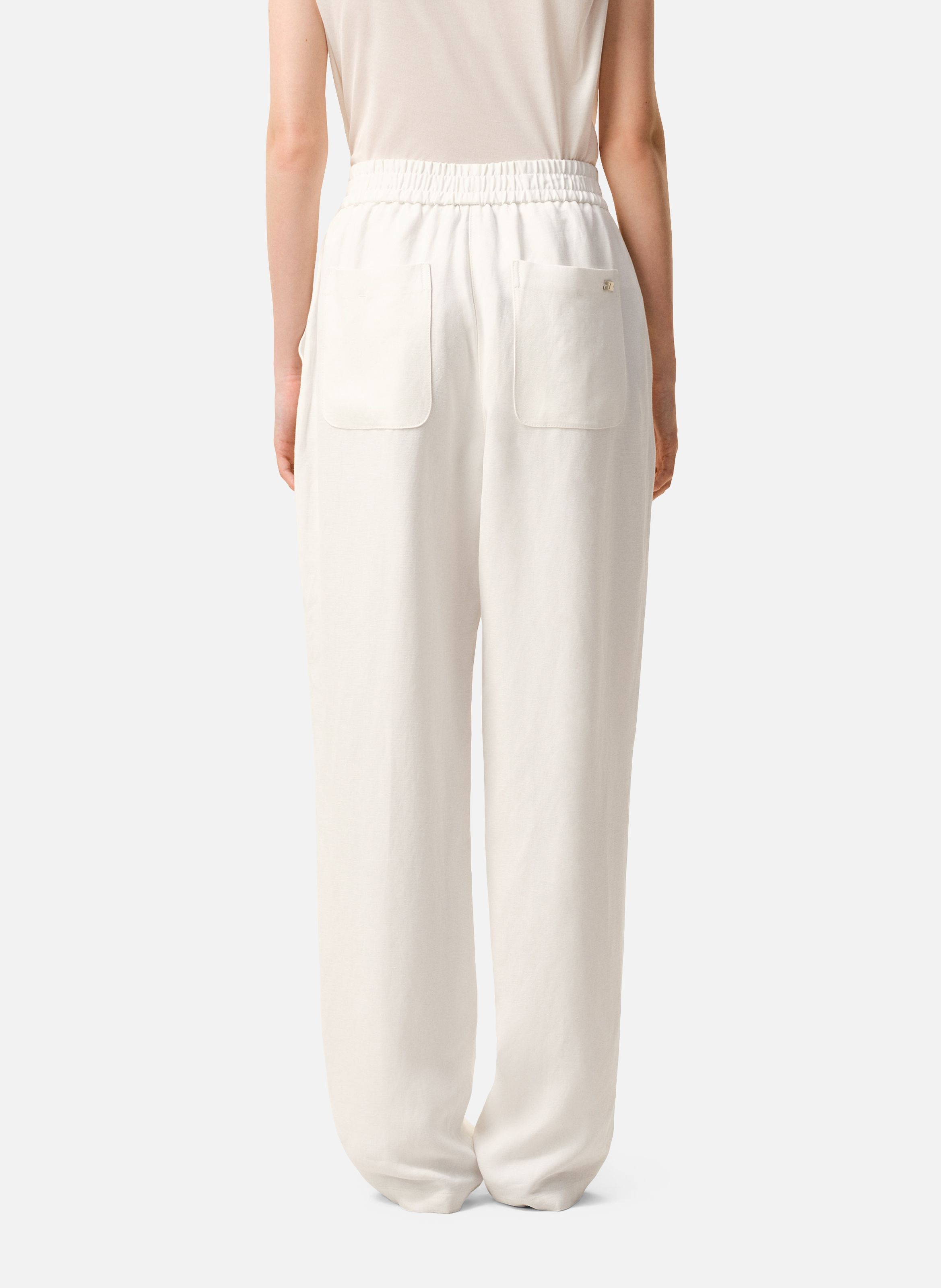 Pantalon taille elastiquée en lin mélangé AMI PARIS Blanc
