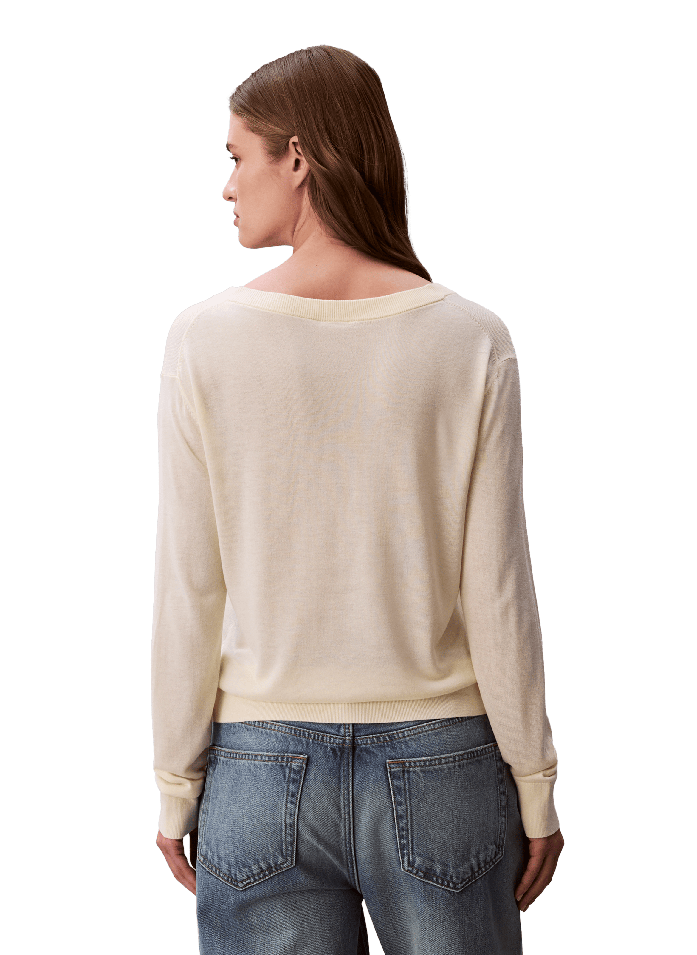 Pull uni col V CALVIN KLEIN Jaune