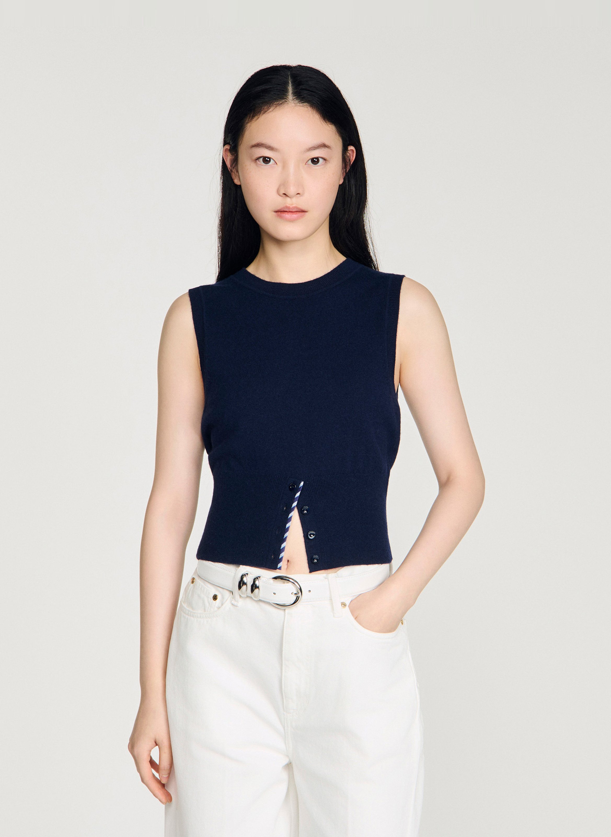 Pull col rond en laine mélangée SANDRO Bleu