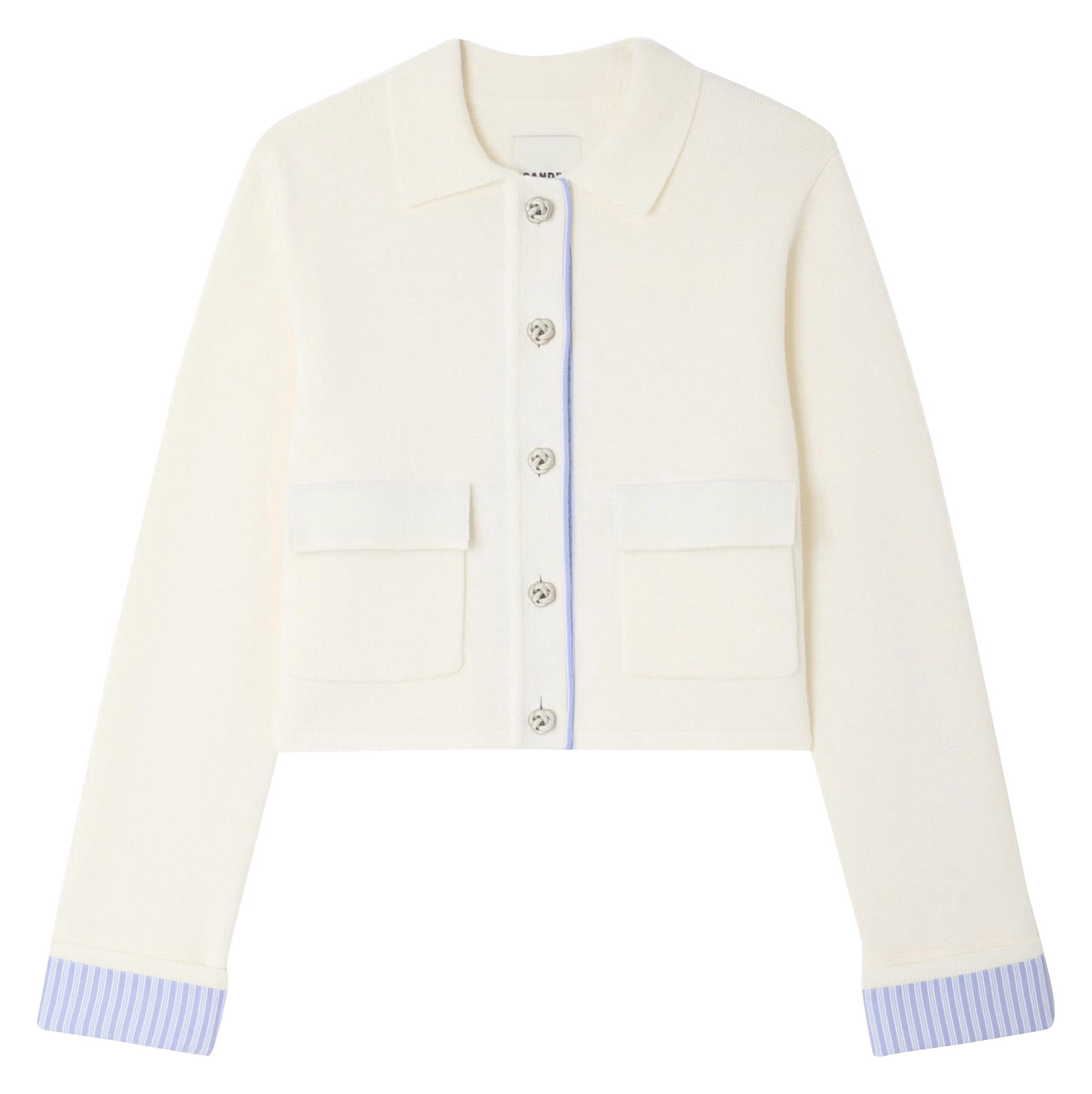 Cardigan court à détail rayé en laine mélangée SANDRO Beige