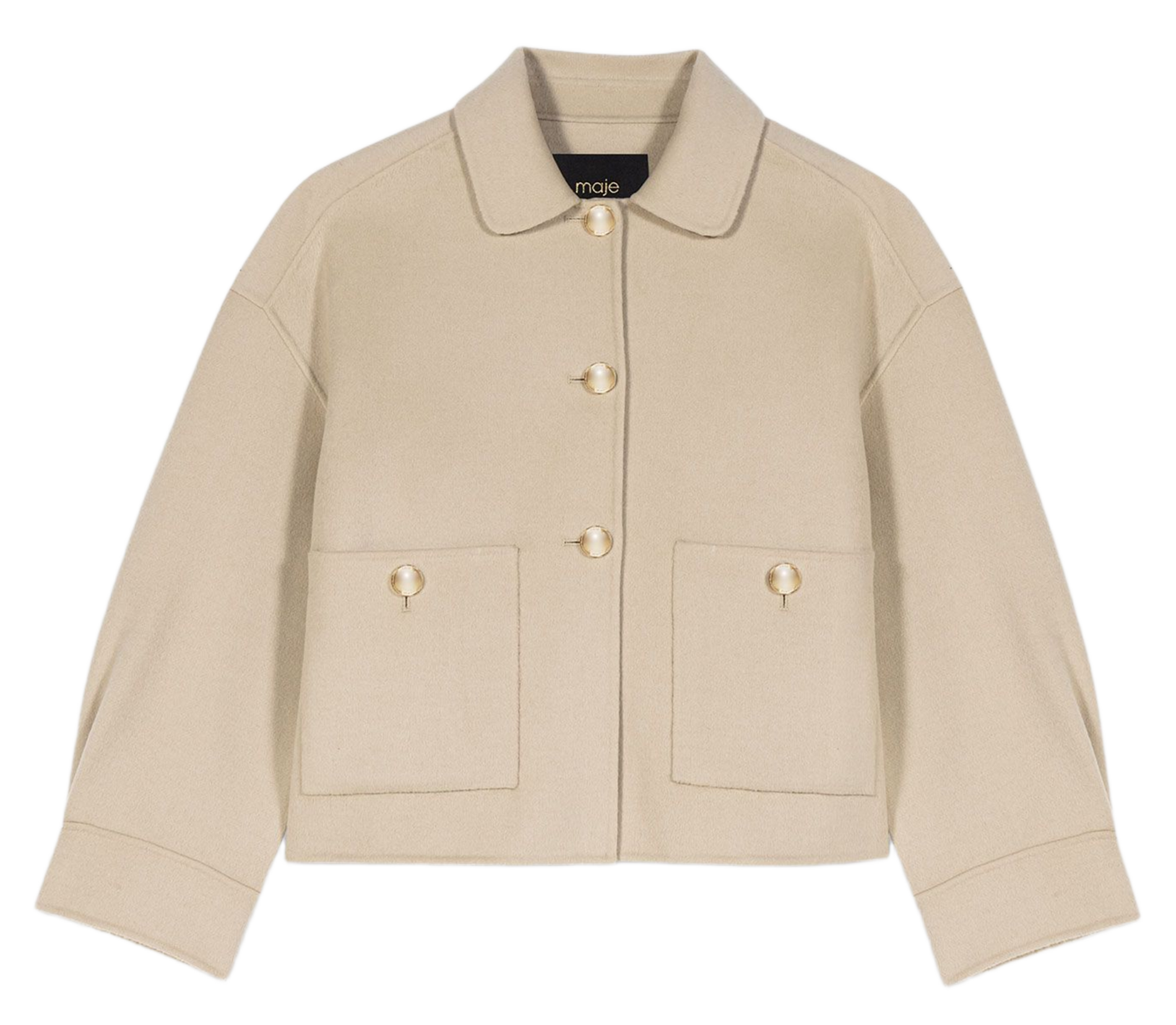 Manteau boutonné en laine mélangée MAJE Beige