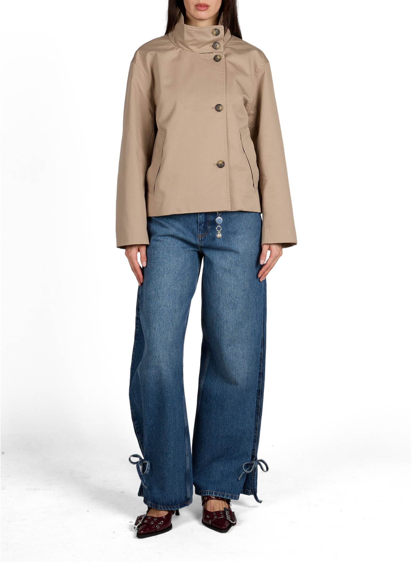 Short cotton jacket with a high collar OBJECT Brown