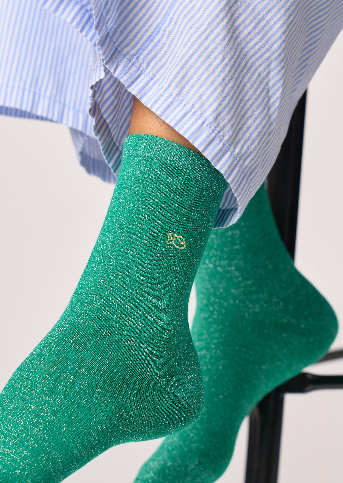 Chaussettes pailletées en coton peigné unies BILLYBELT Vert