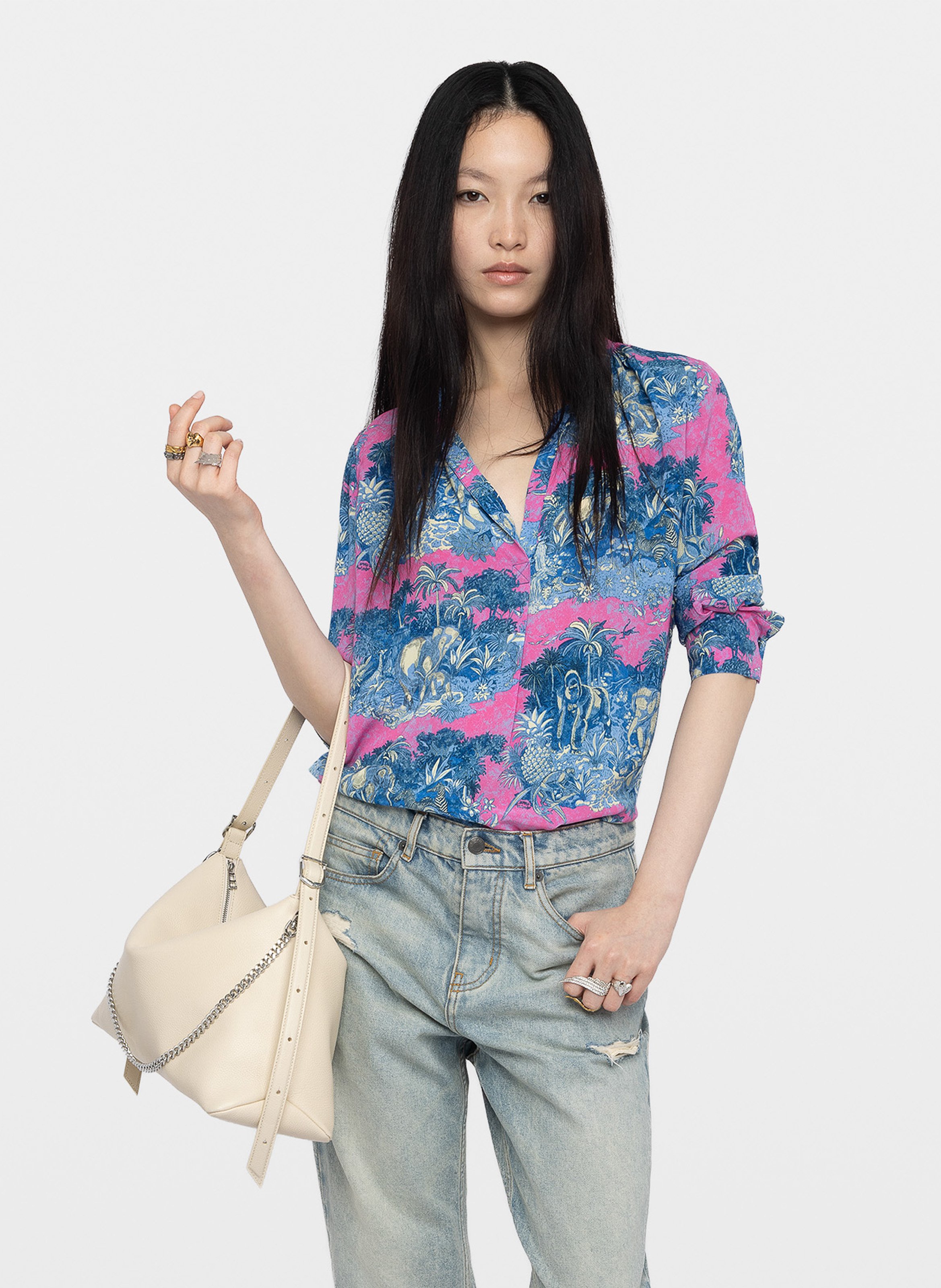 Blouse droite col v imprimée tink ZADIG&VOLTAIRE Rose