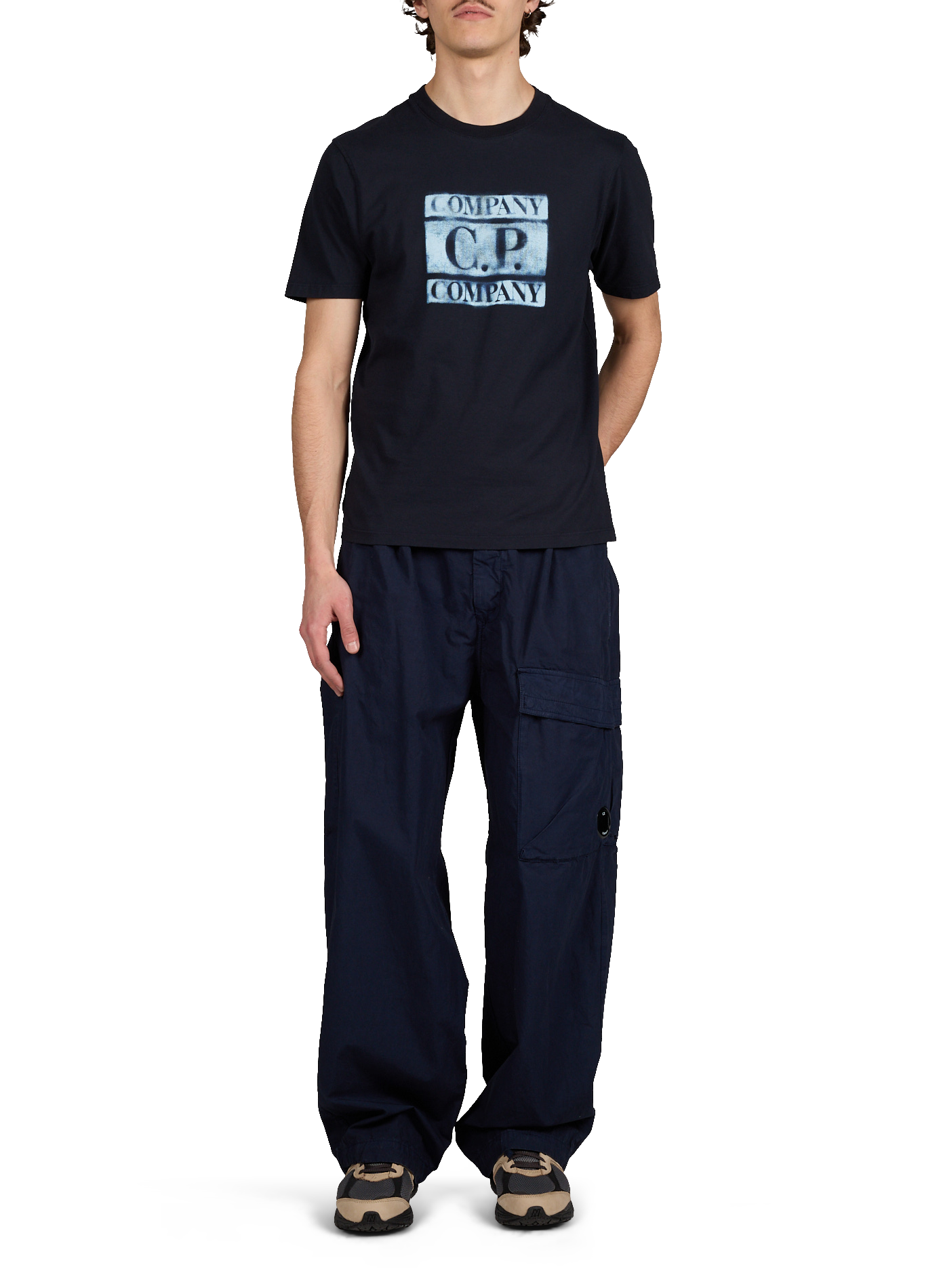 Elasticated wide-leg cotton trousers CP COMPANY Blue