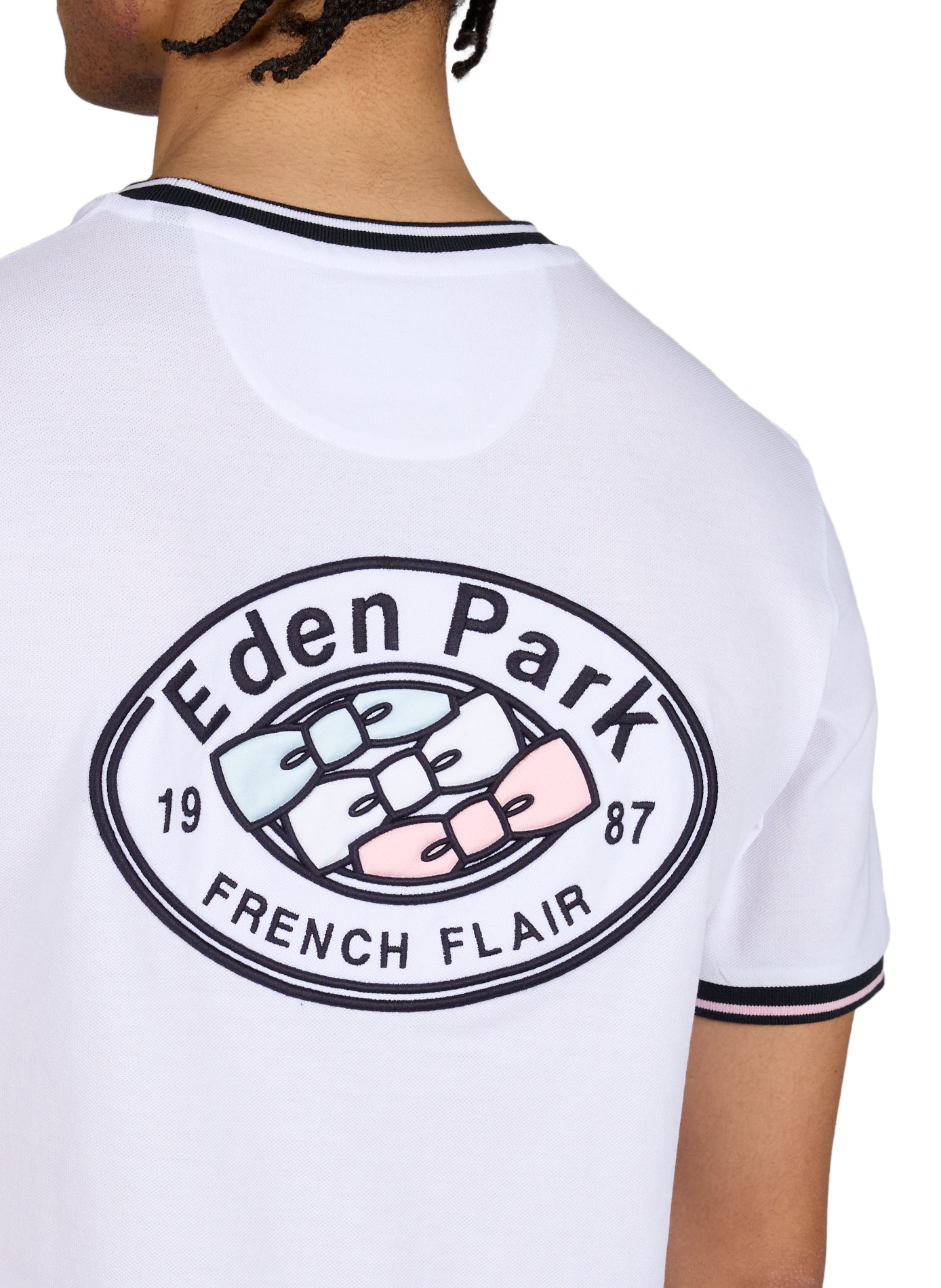 T-shirt brodé à col rond en coton EDEN PARK Blanc