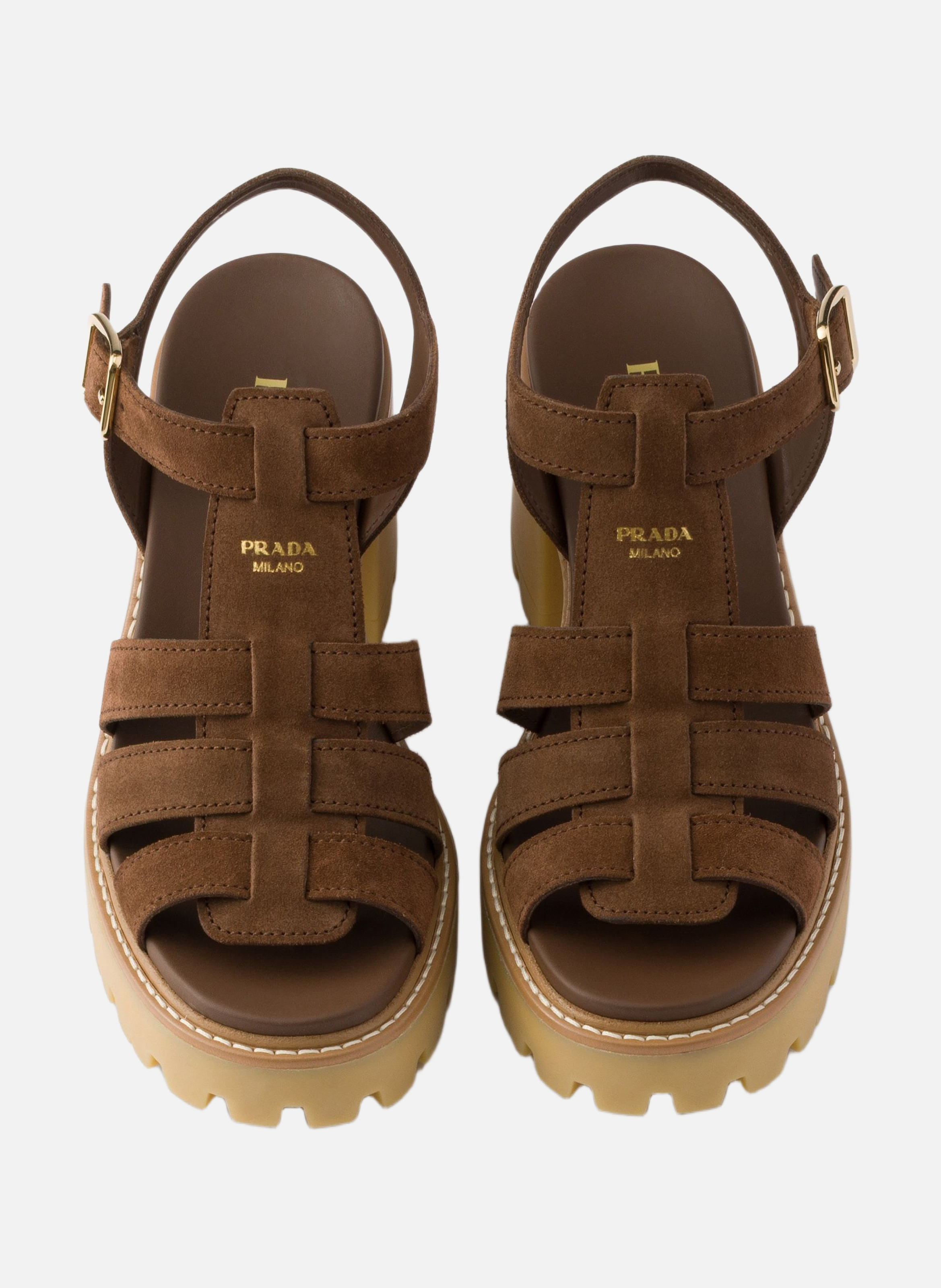 Sandales à plateforme et talon haut en veau velour PRADA Marron