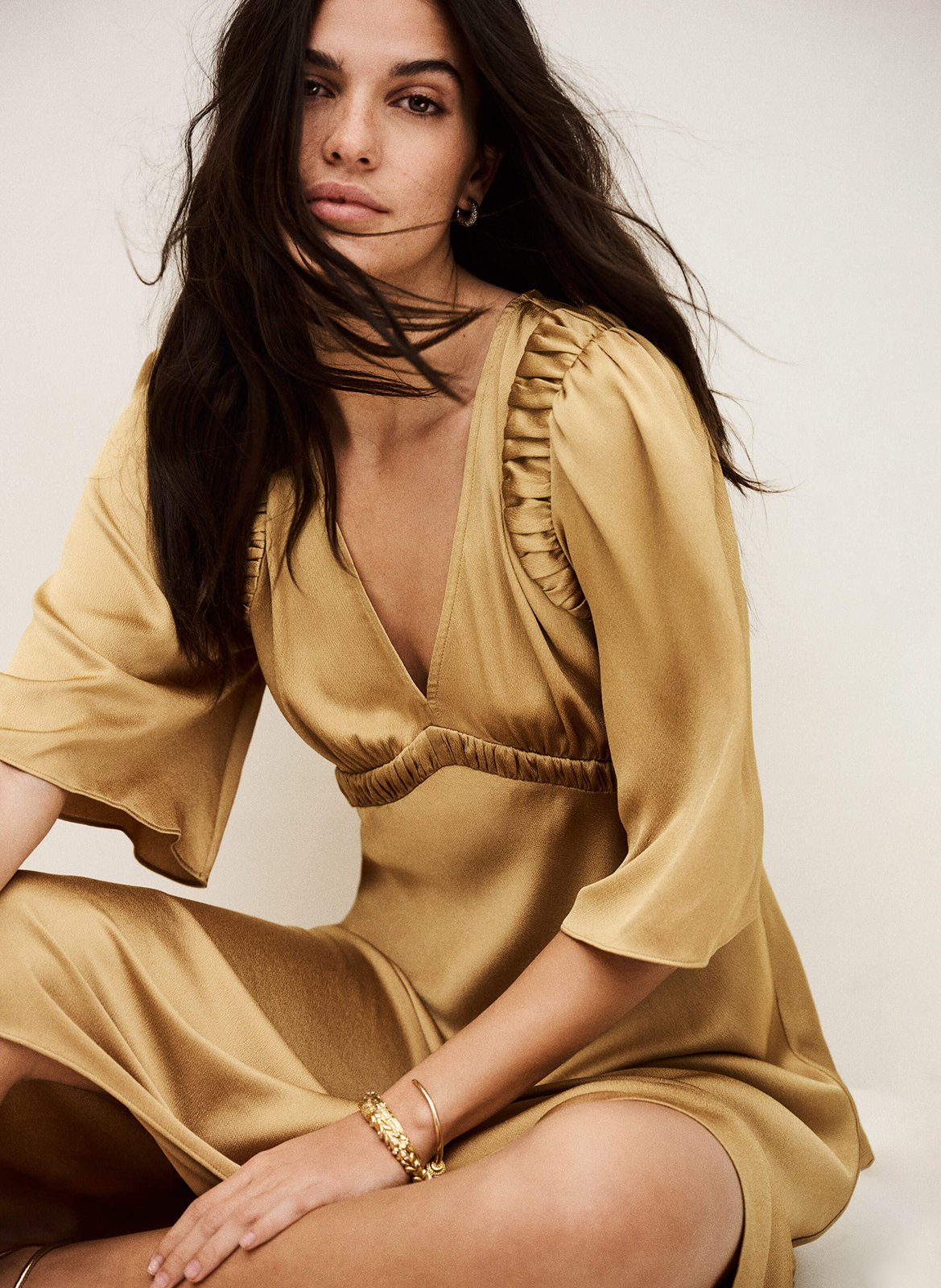 Robe midi satinée col v charlotte BA&SH Marron