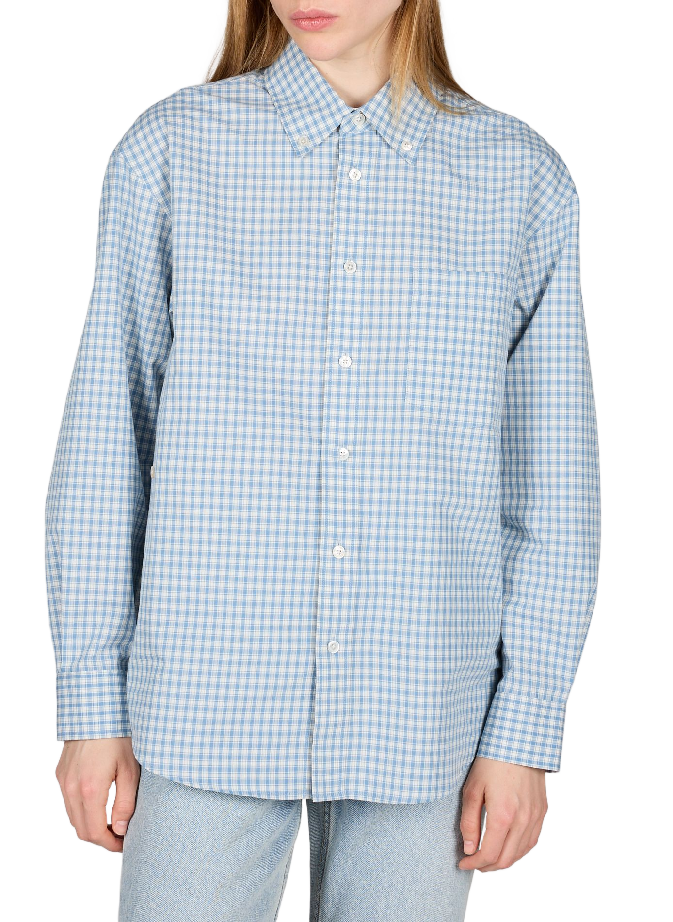 Checked cotton American collar shirt DUNST Blue