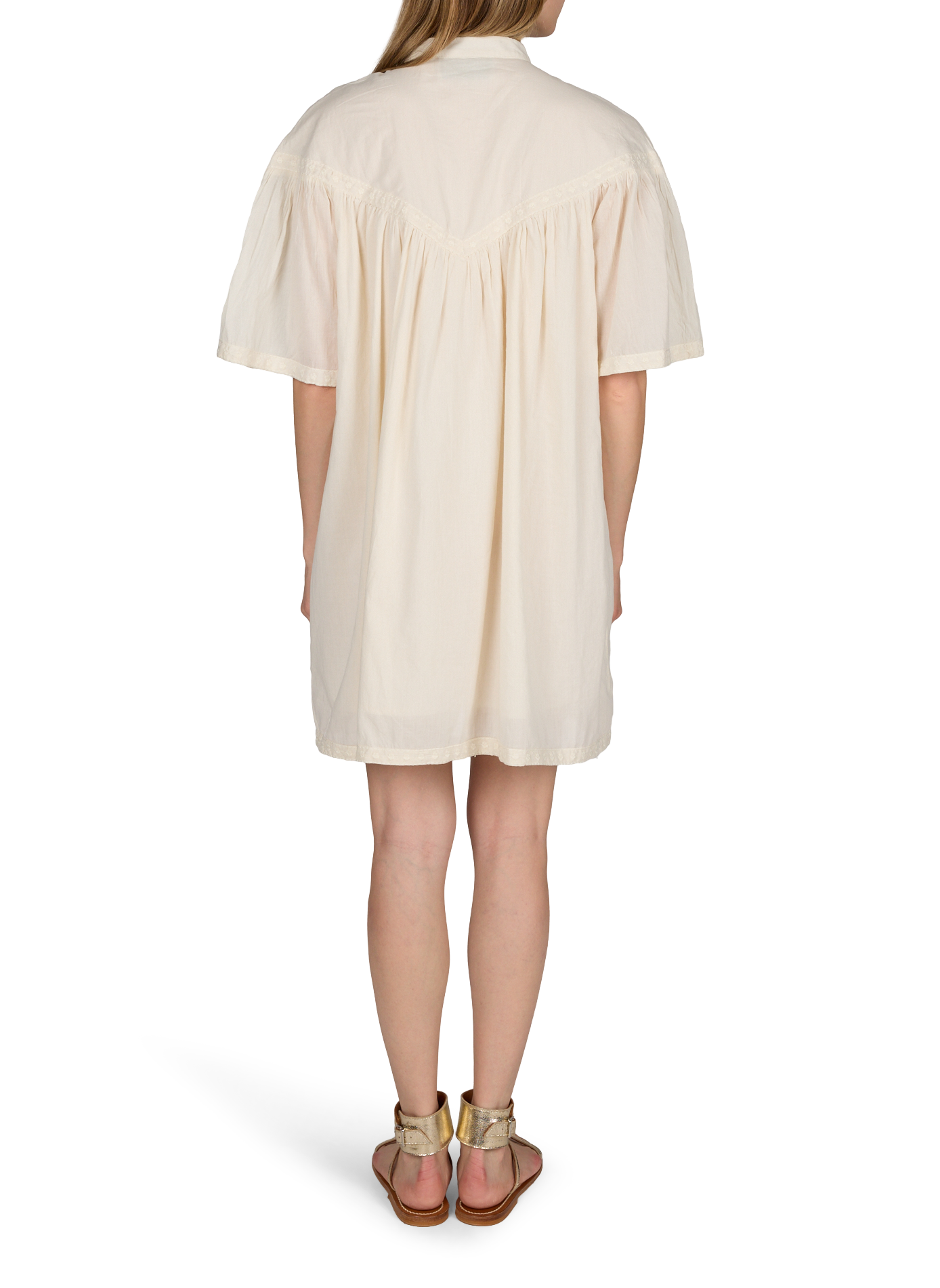 Robe manches courtes brodée en coton VILA Beige