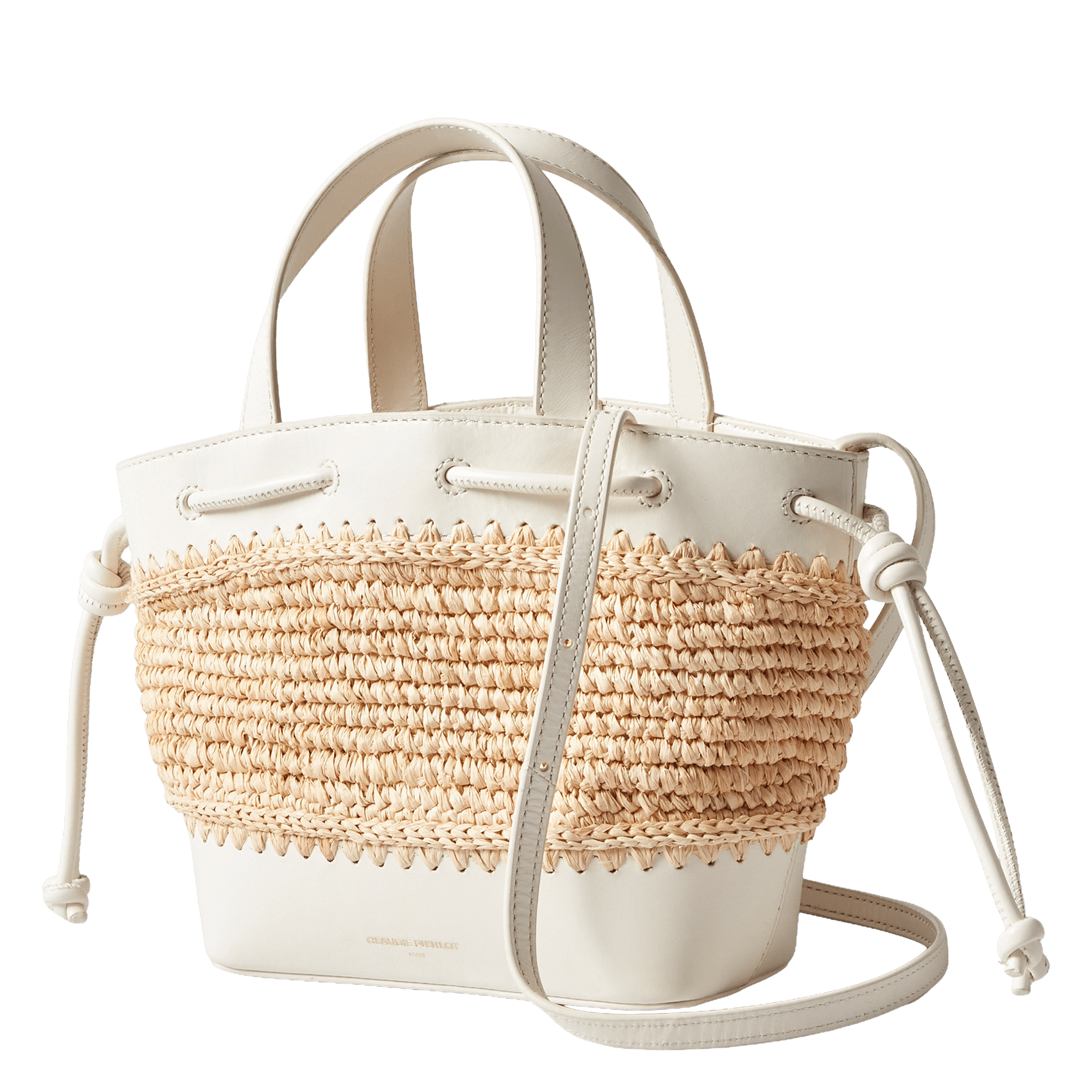 Sac panier en raphia tressé et cuir lisse CLAUDIE PIERLOT Beige