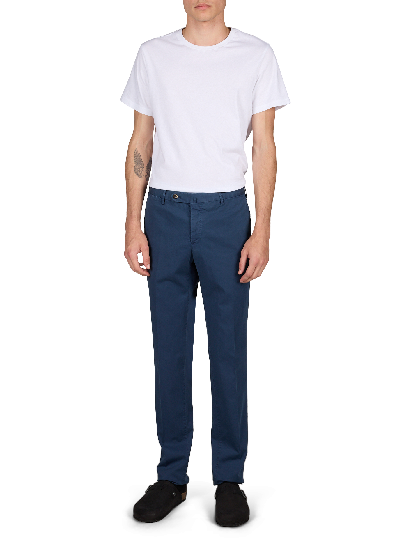 Pantalon slim à plis en coton PT01 Bleu