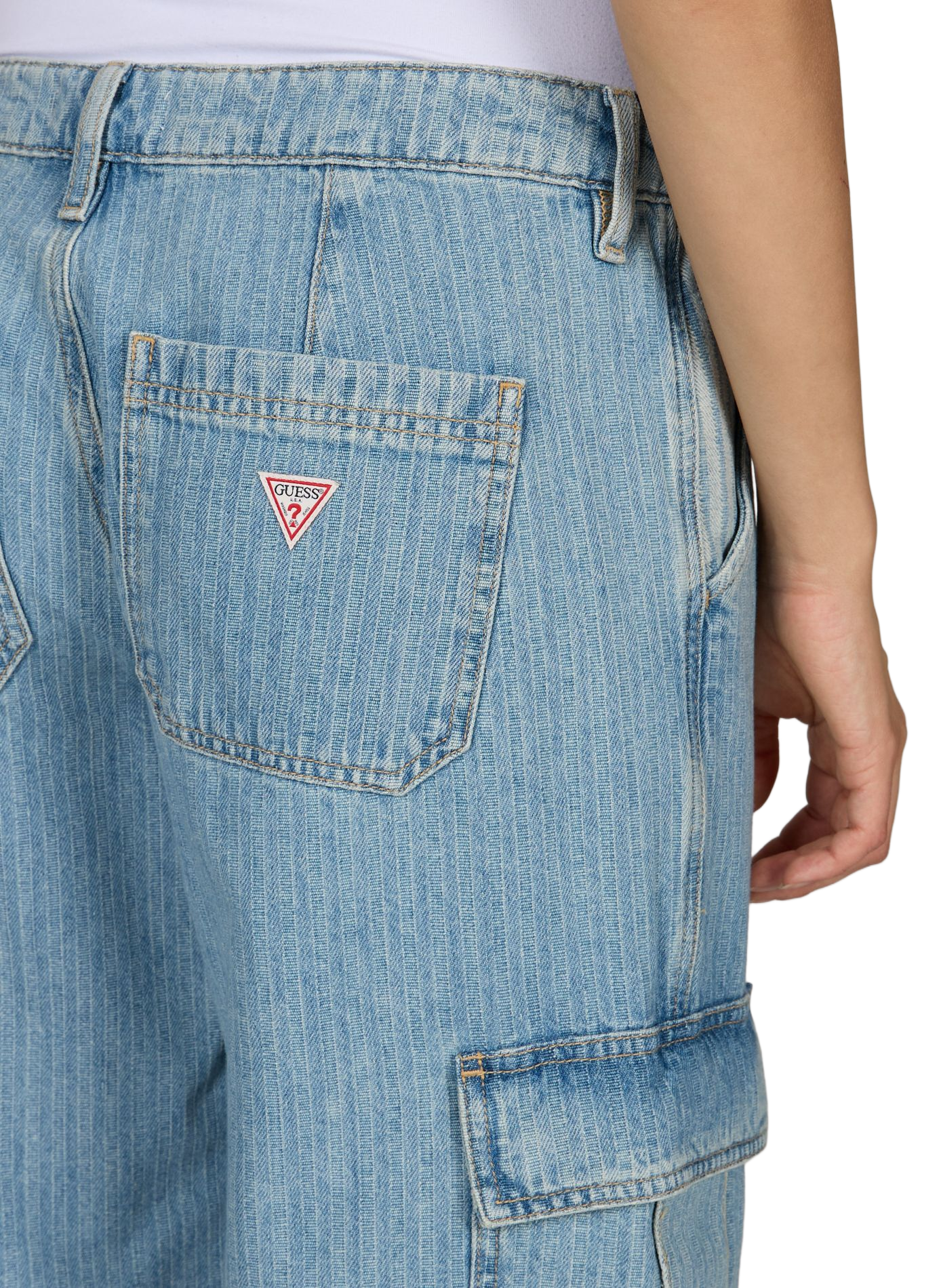 Cotton striped cargo jeans GUESS Blue