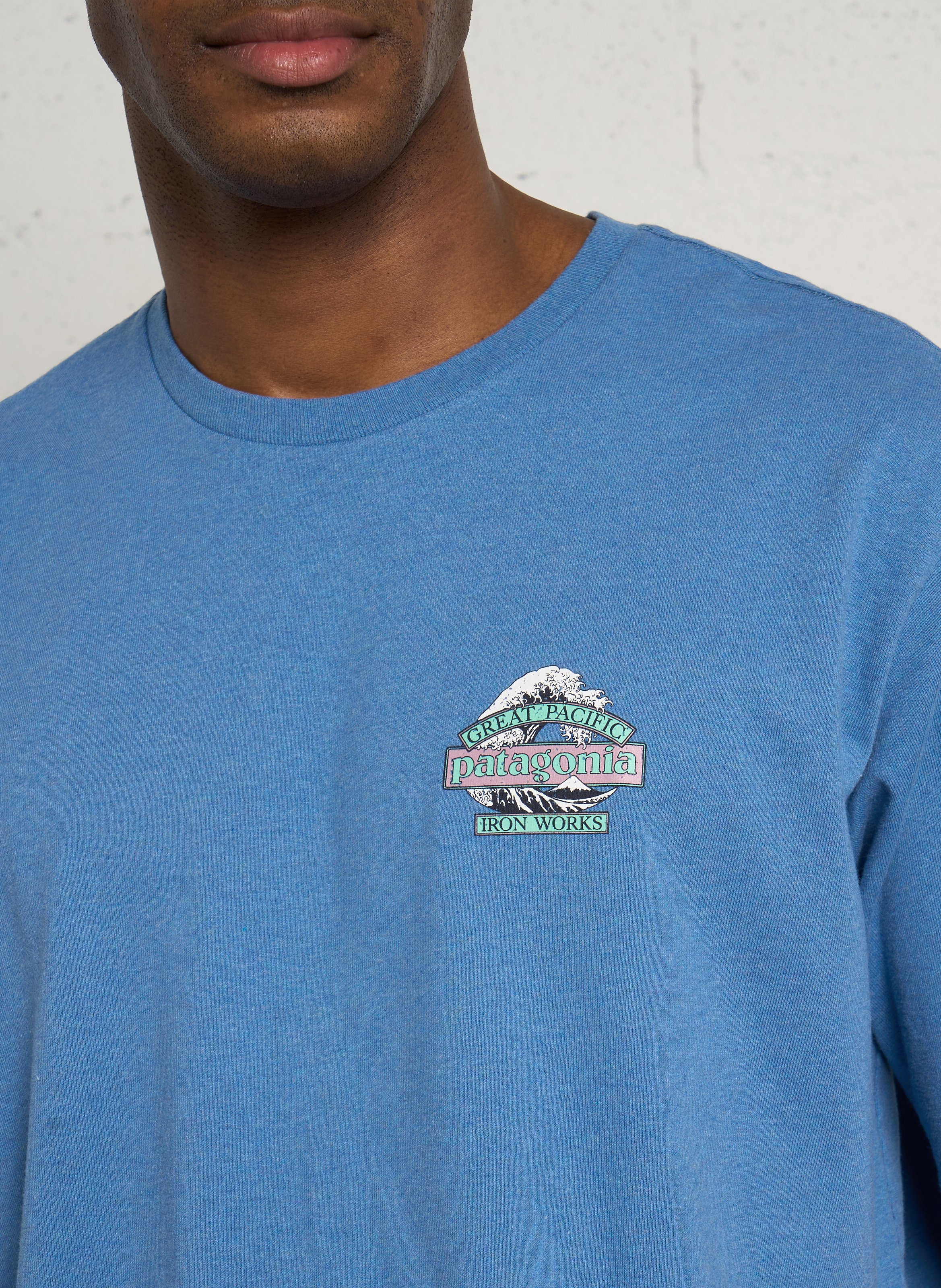 Straight round-neck t-shirt in blended recycled cotton PATAGONIA Blue