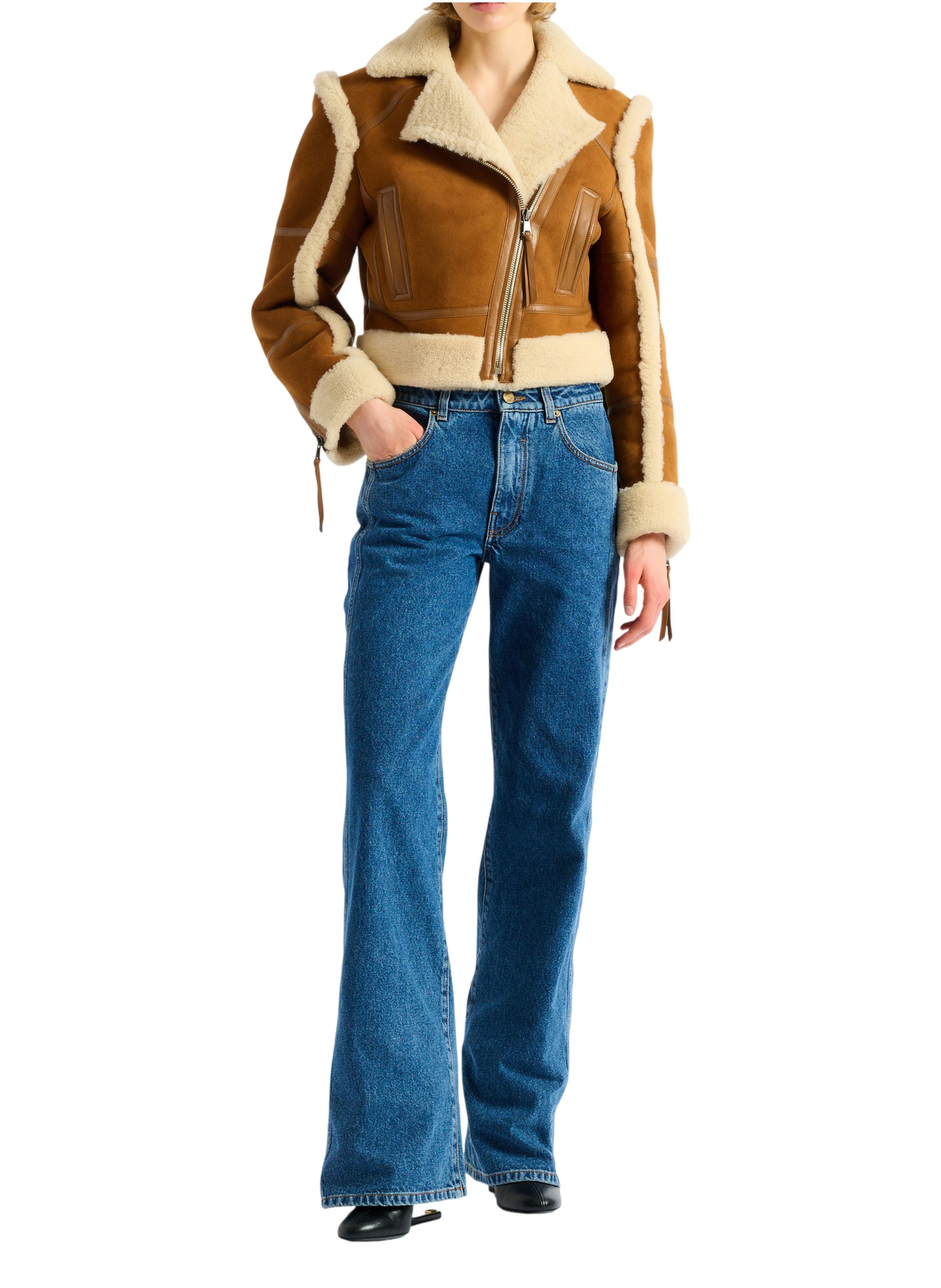 Veste biker en shearling BALMAIN Marron