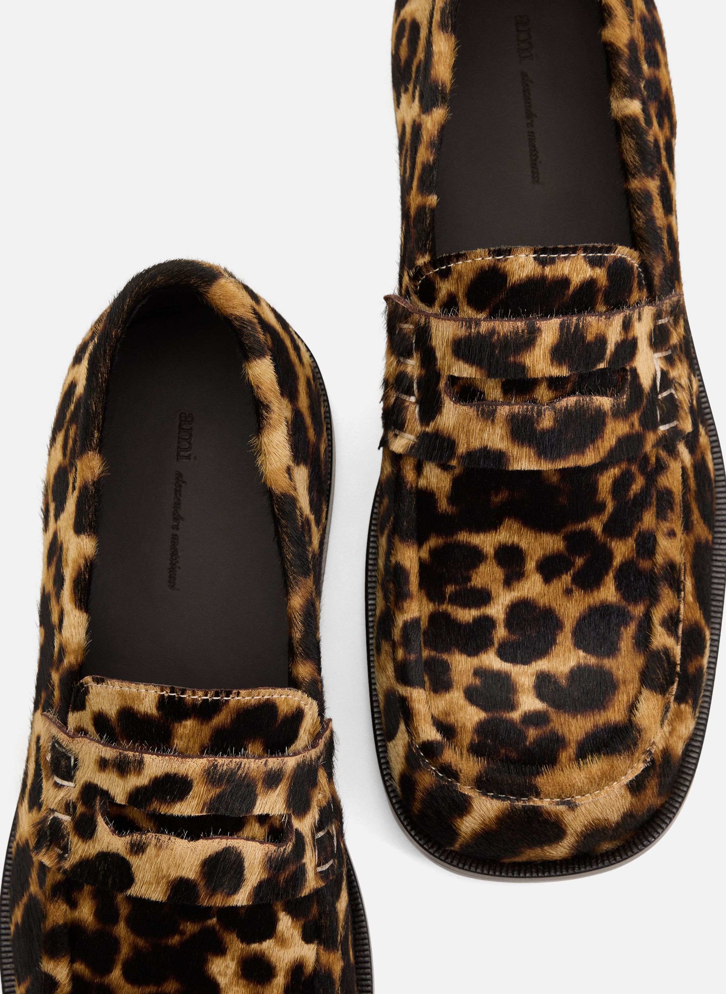 Mocassins imprimés léopard unisexe en cuir de vachette AMI PARIS Beige