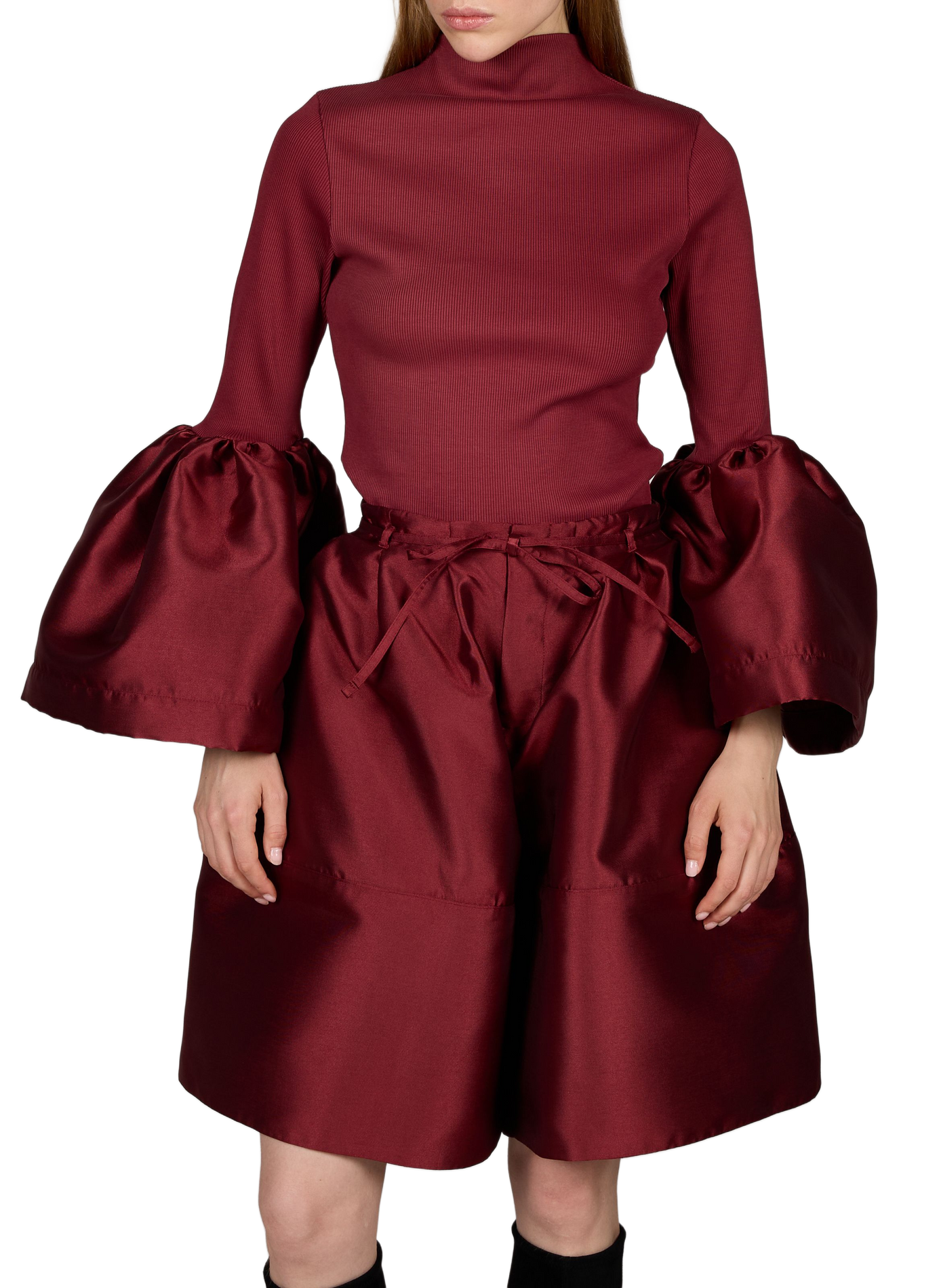 Ribbed top with long puffed satin sleeves in a cotton blend MARQUES ALMEIDA Red