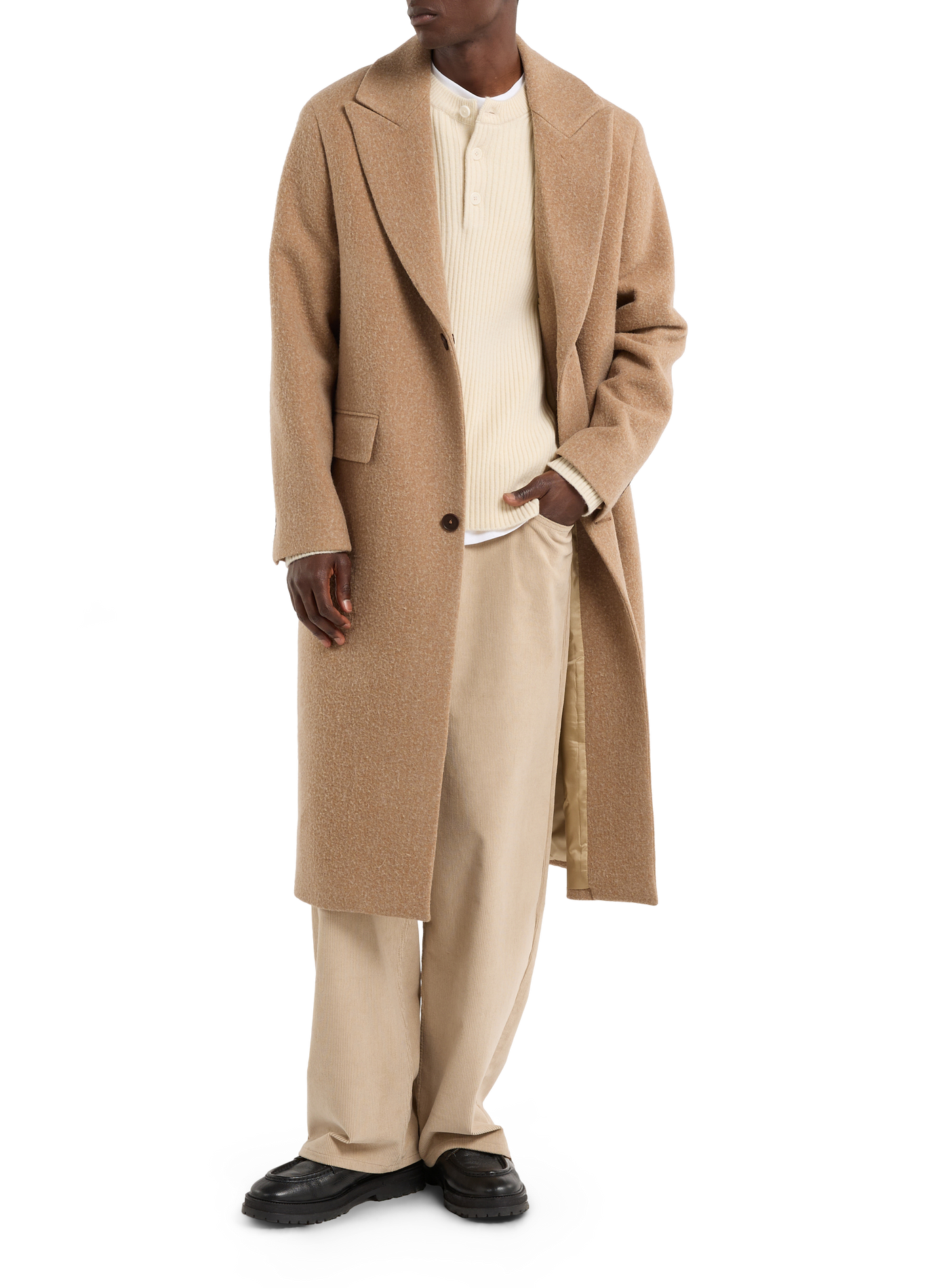 Manteau long uni en laine mélangée SAISON 1865 Beige