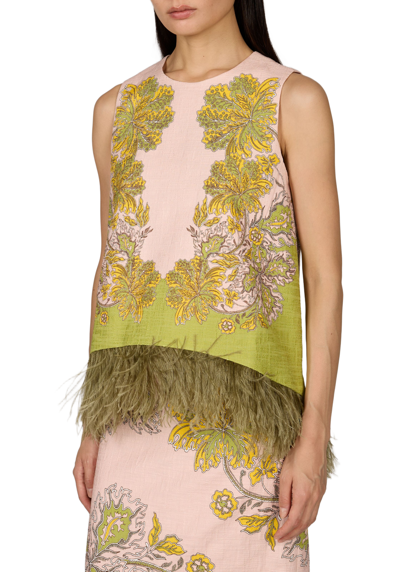 Top sans manches à plumes en coton mélangé LA DOUBLEJ Rose