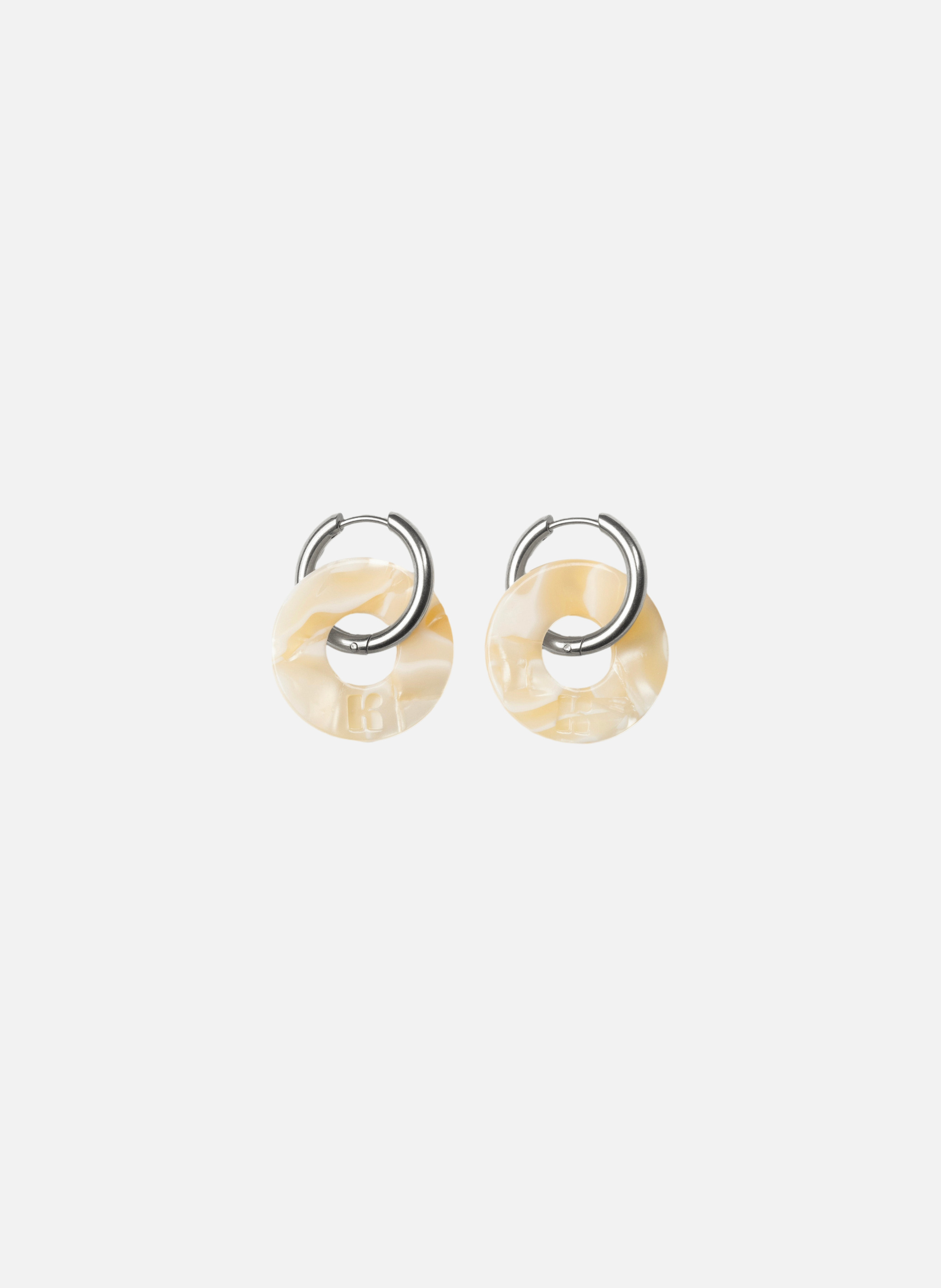 Boucles d'oreilles donuts avec anneaux en acier inoxydable argenté KURAGE GINZA Beige