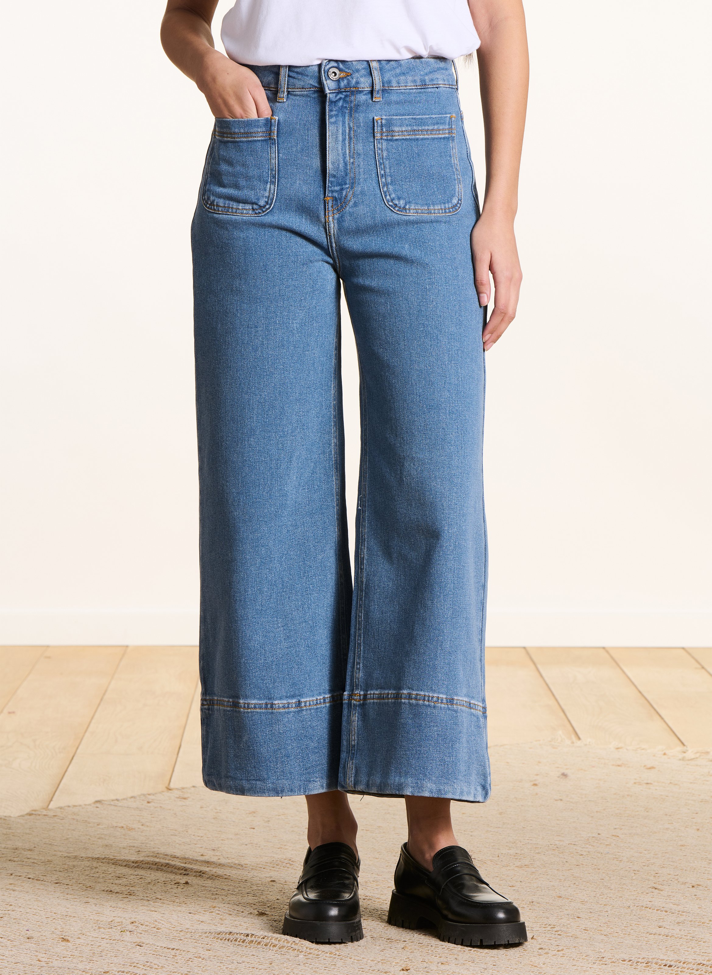 Cropped jeans van een katoenmix met biologisch katoen LA FEE MARABOUTEE Blauw