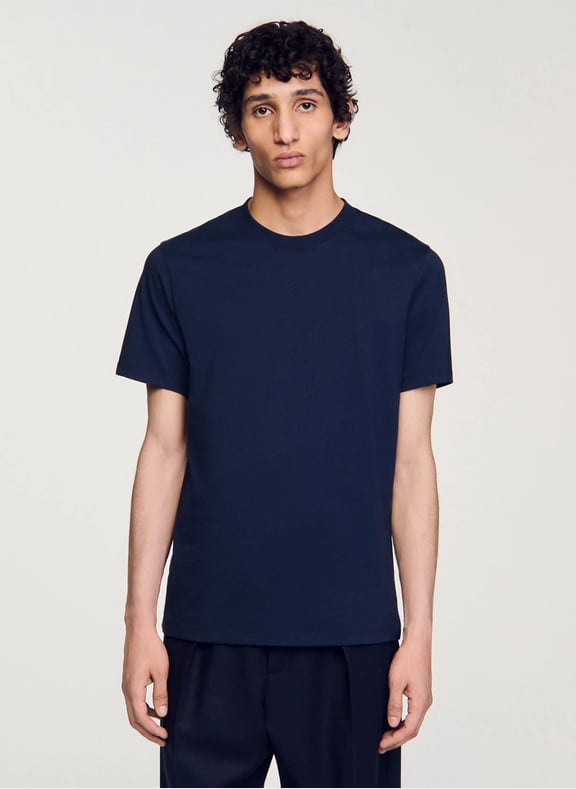 Tee-shirt droit col rond en coton Bleu by SANDRO SANDRO Tee-shirt droit col rond en coton Bleu