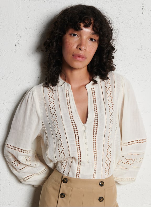 Blouse col v en coton baila Blanc by MAISON 123 MAISON 123 Blouse col v en coton baila Blanc