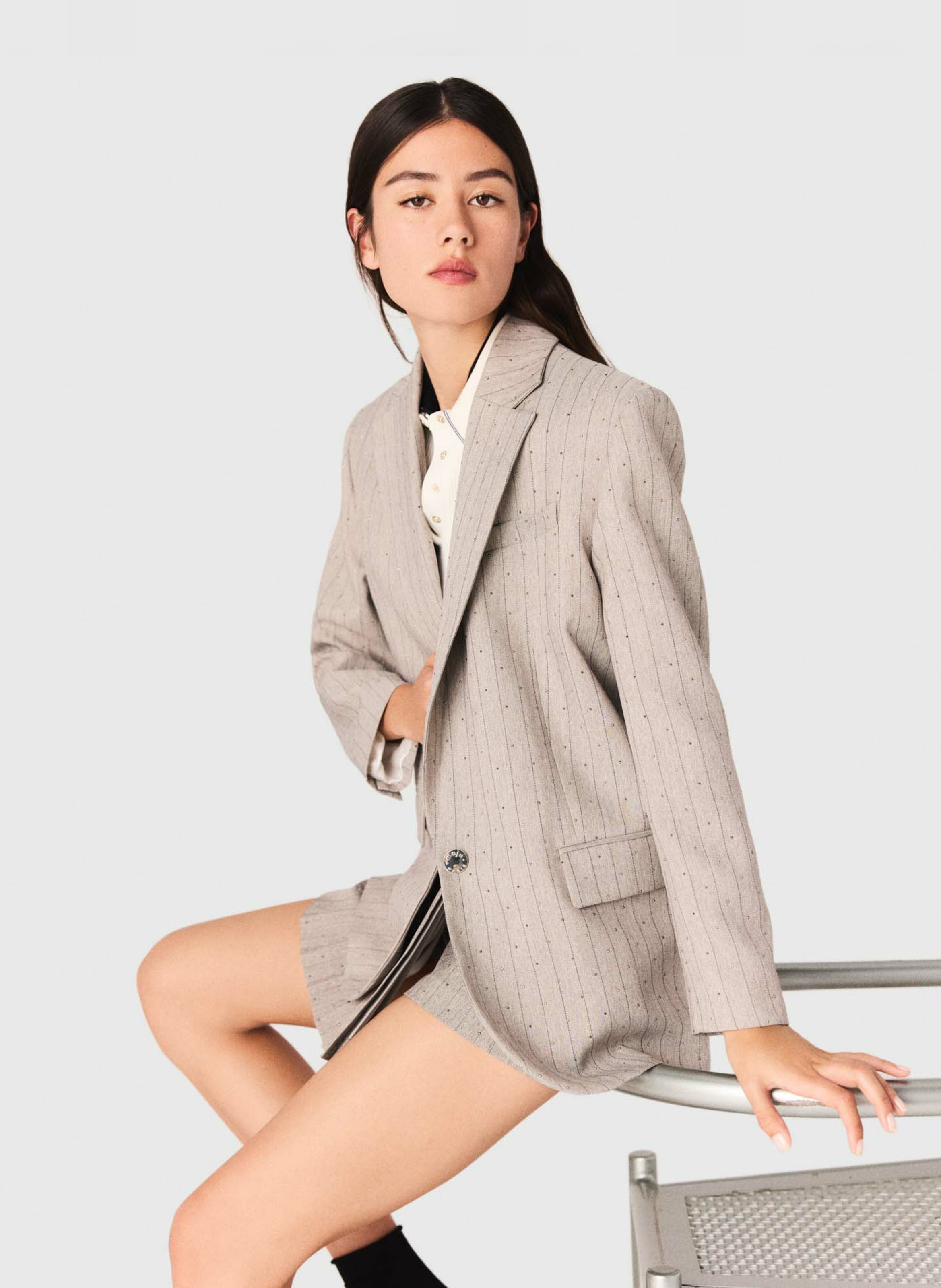 Veste de costume à rayures strassées MAJE Gris