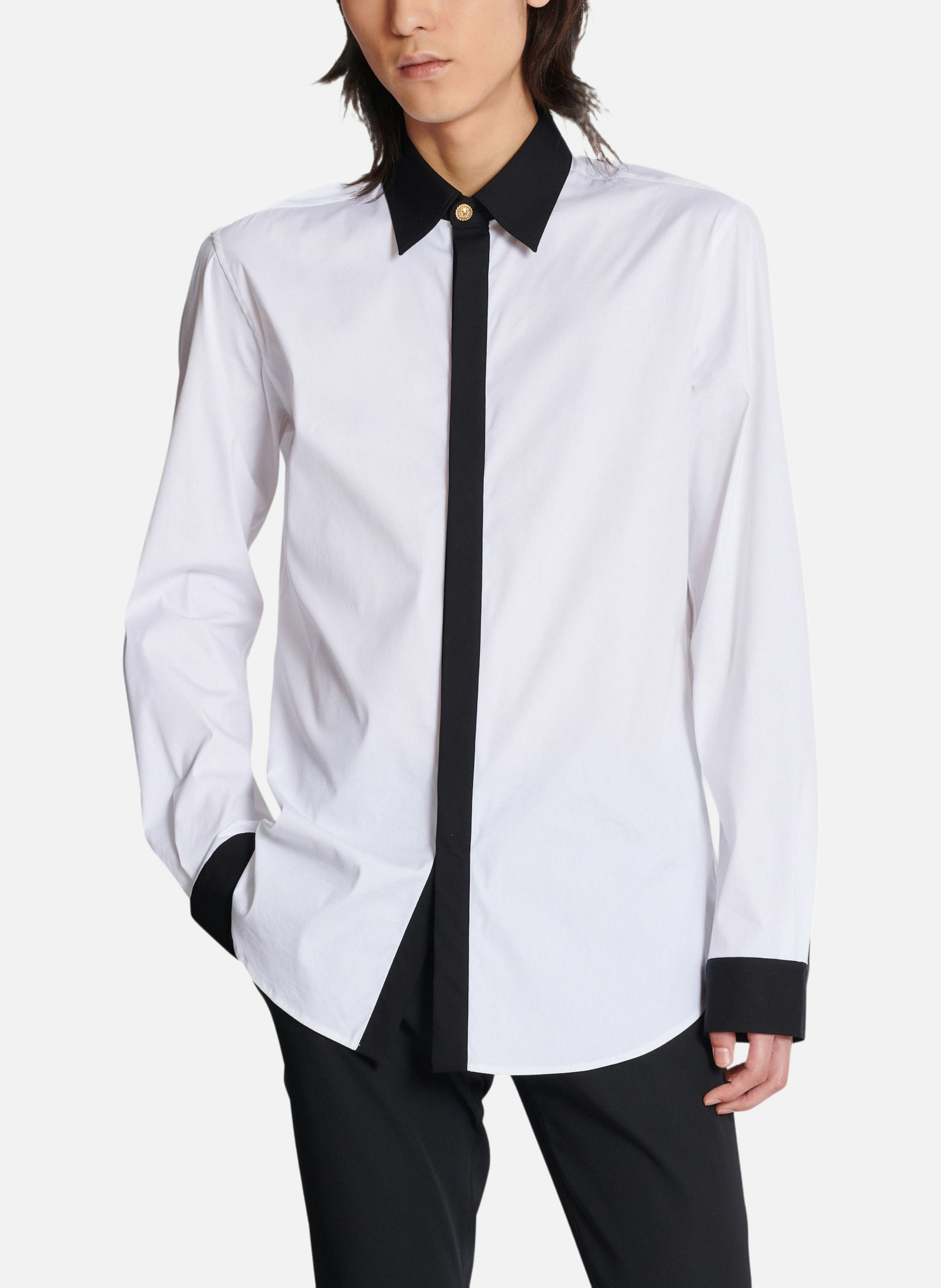 Chemise bicolore en popeline BALMAIN Blanc