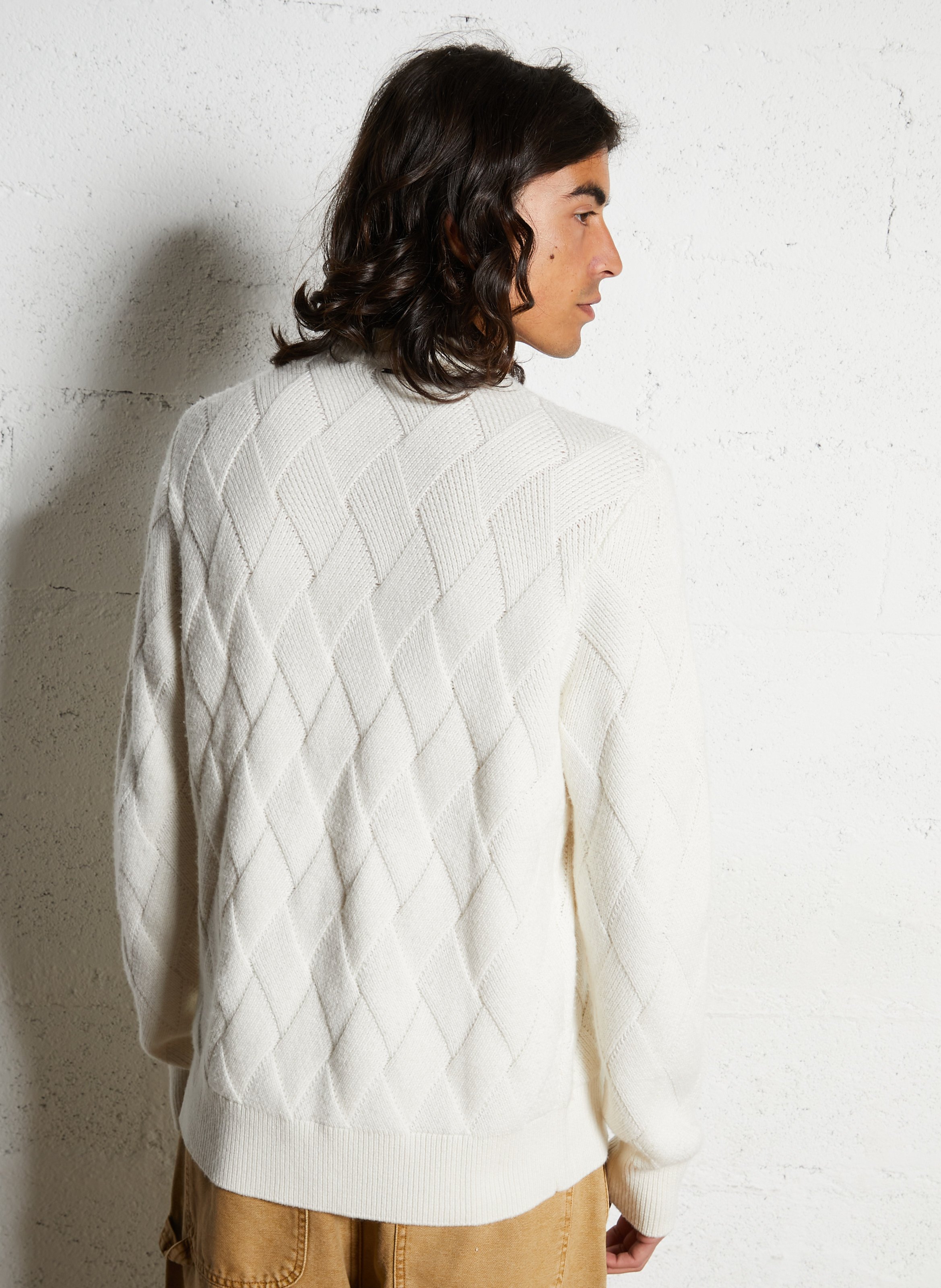 Pull droit en tricot effet tressage Blanc