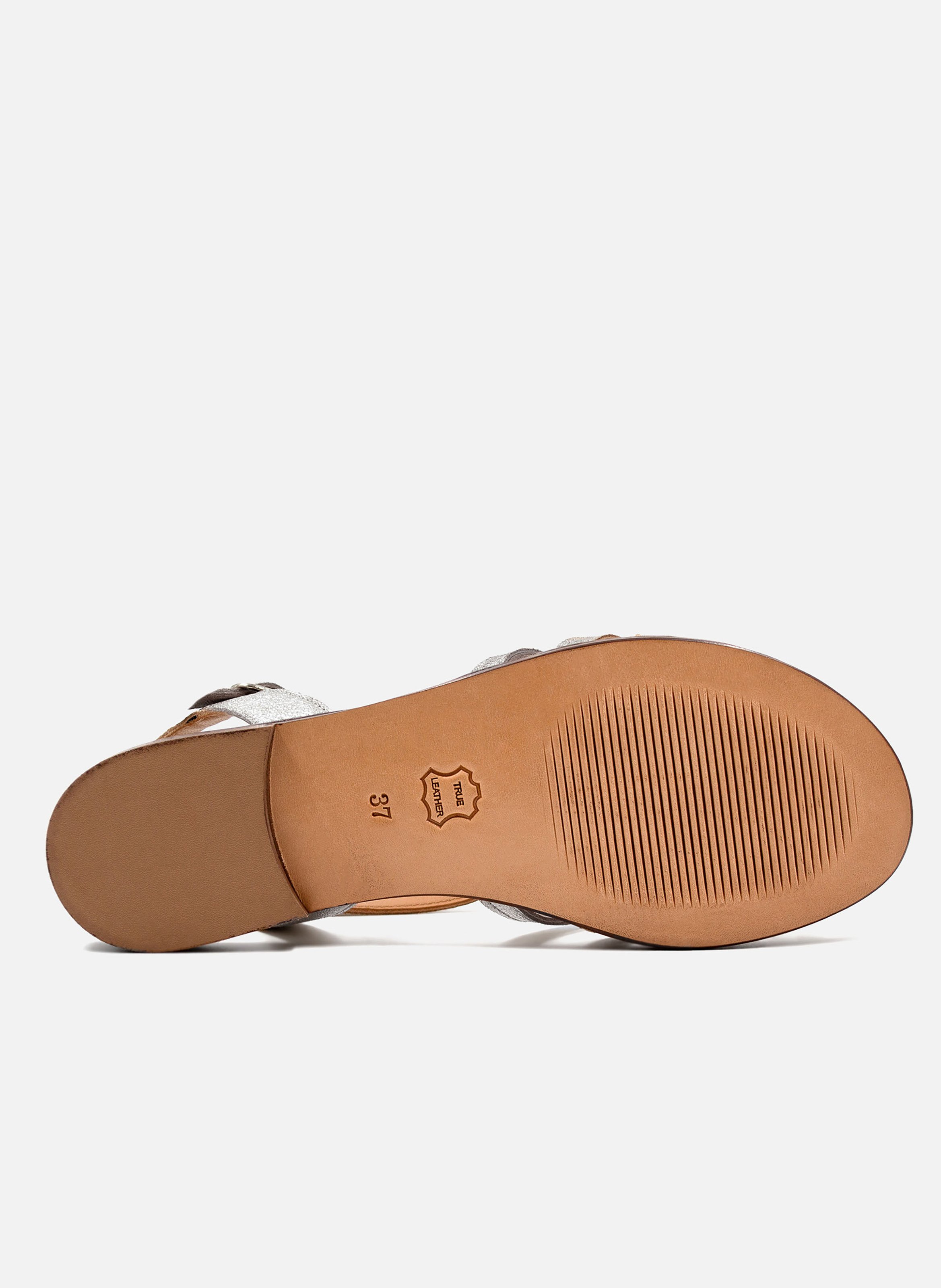 Sandales plates brides cuir métallisé JULES & JENN Argent