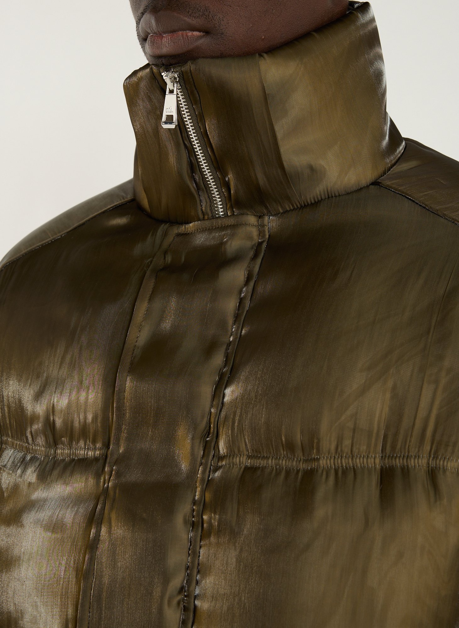 Satin high neck puffer jacket ONLY THE BLIND Green