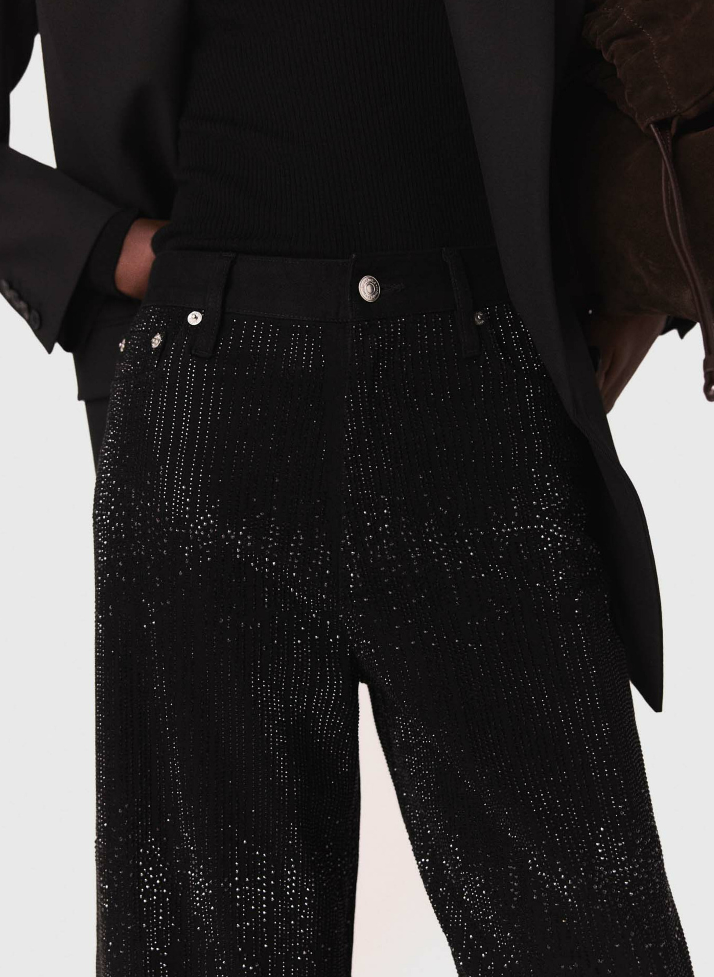 Jean taille haute à paillettes MAJE Noir