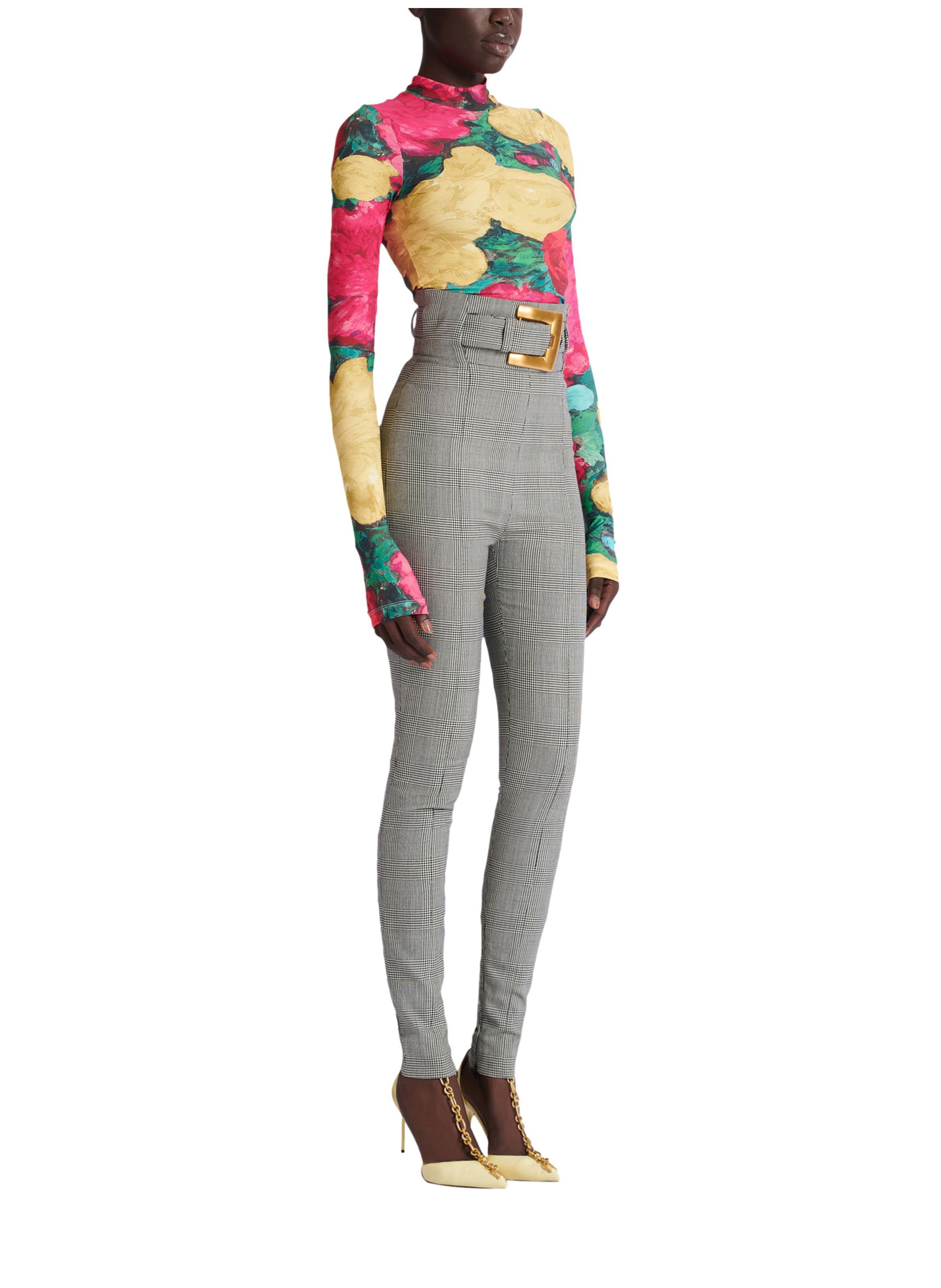 Pantalon façon fuseau en jacquard prince de galles BALMAIN Noir